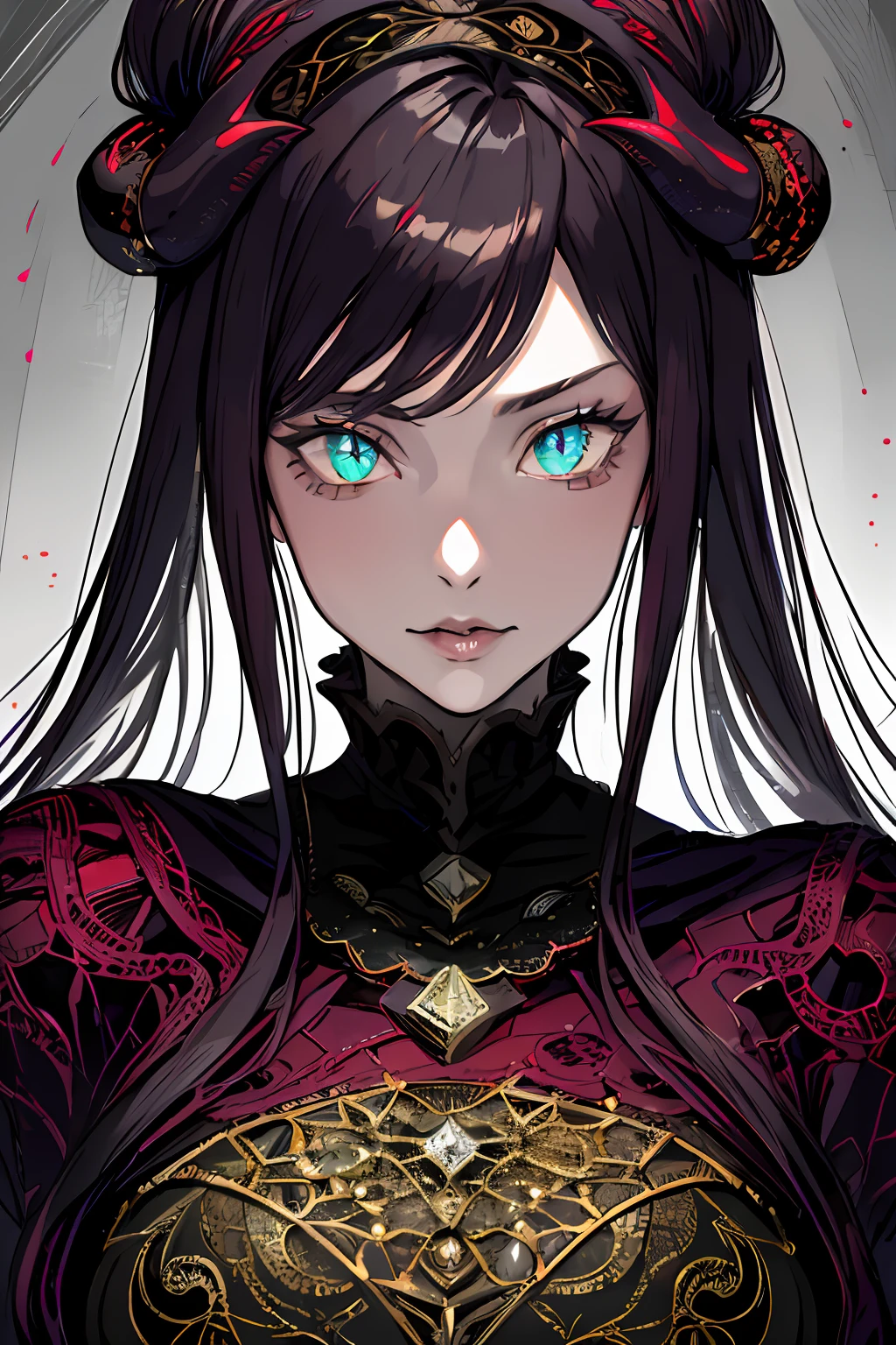 (masterpiece, top quality, best quality, official art, beautiful and aesthetic:1.2), cateyes,1girl, solo, (Stunning Eyes), armour, magic, light particles, upper body, extreme detailed, highest detailed, optical mixing, playful patterns, lively texture, unique visual effect, ((dark fantasy)), (darker colours:1.3), Ominous energy, eldritch Horror, ((Intricate Details)), (crimson colours)