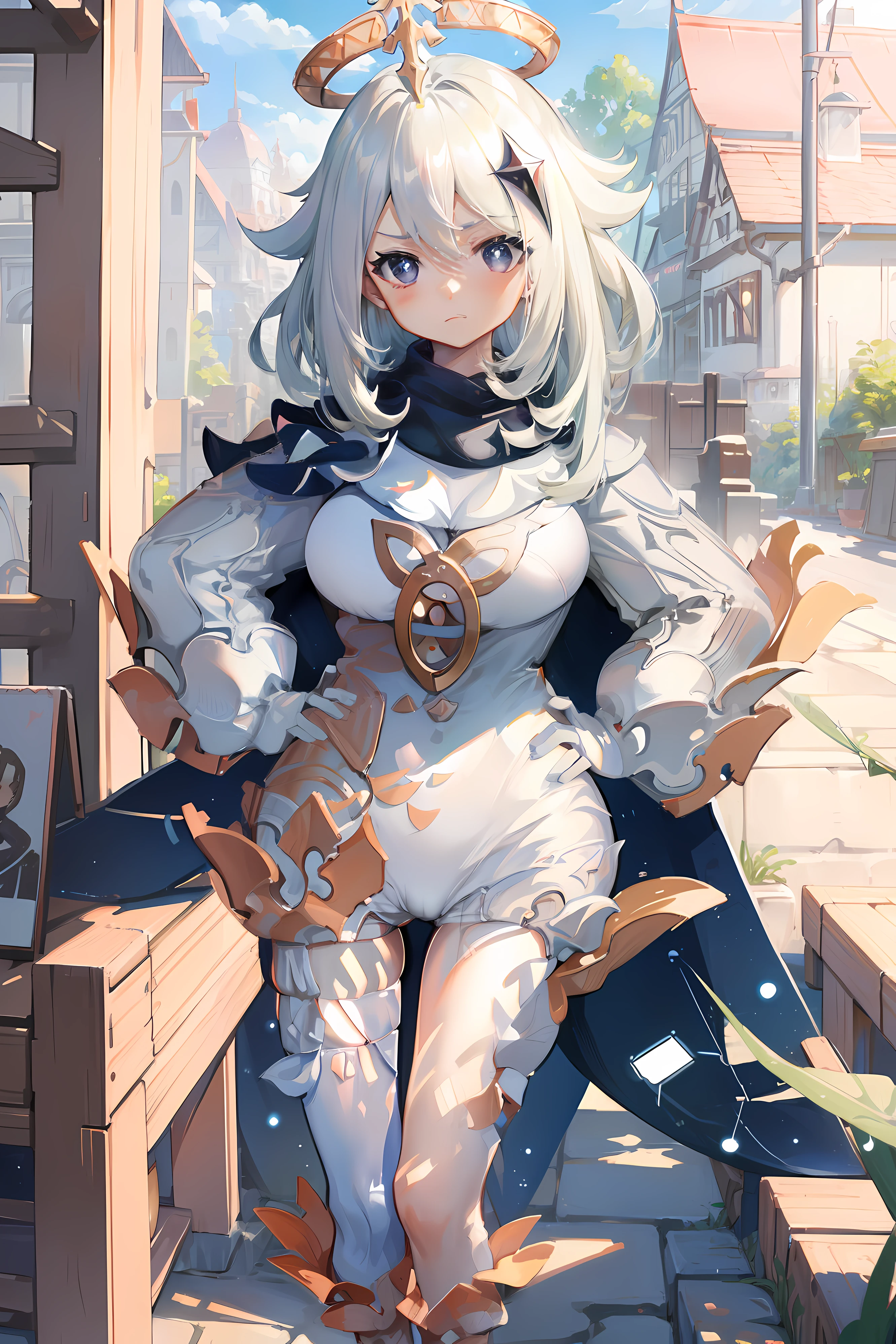 (masterpiece),best quality, expressive eyes, perfect face, 1girl,
big breast, H-cup, good breast, beautiful, gorgeous,anime,girl,lora, hands on waist, hands on hips,1girl, solo, thighhighs, paimon (genshin impact), long sleeves, white dress, dress, halo, thighhighs under boots, single thighhigh, bangs, boots, hair between eyes, white footwear, white thighhighs, white hair