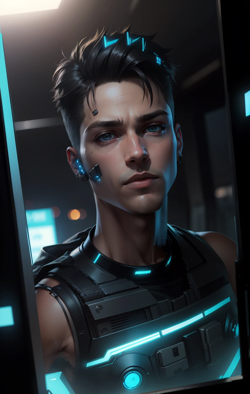 Change background cyberpunk hansome boy, realistic face ,8k ,ultra realistic, black eye