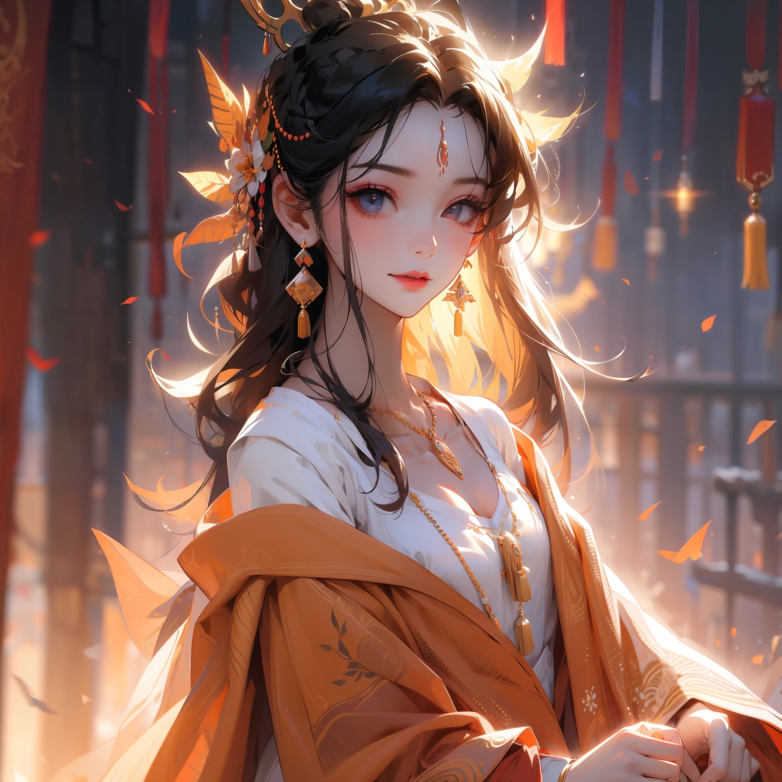 best quality, masterpiece, highres, 1girl, transparent silk china dress, cotton robe,off shoulder,tattoo,thighs,hair ornament, smile,lips, crop top,hair ornament, necklace, jewelry, chinese clothes, long hair, earrings, detailed beautiful eyes,detailed eyelash, Beautiful face,upon_body, tyndall effect,photorealistic, rim lighting, two tone lighting,(high detailed skin:1.2), 8k uhd, dslr, soft lighting, high quality, volumetric lighting, candid, Photograph, high resolution, 4k, 8k, Bokeh, in garden, falling snow, winter