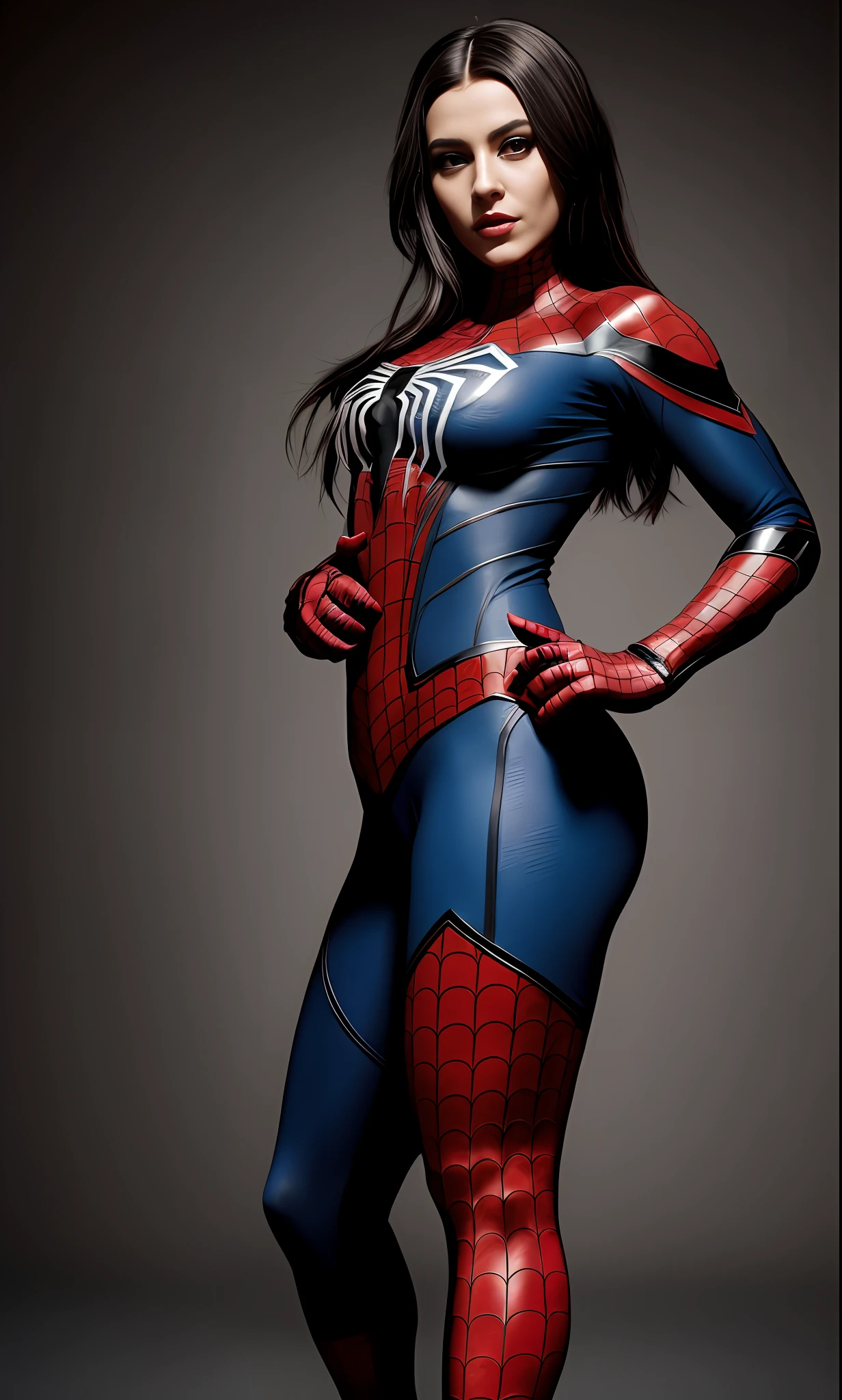 Tipo de imagen: Retrato en 8K, con enfoque en cuerpo definido y maquillaje detallado.
Description: Esta imagen muestra a una hermosa mujer con un maquillaje detallado y un cuerpo definido, Wearing a Spider-Man Cosplay.
Atuendo y detalles: The spider-man costume stands out in this image, creando un contraste interesante con la belleza y feminidad de la modelo. Her round breasts are present in the picture, but is careful to maintain the artistic and respectful approach.
Enfoque y tipo de imagen: La imagen ha sido capturada con un lente wide angle, mostrando un retrato completo que incluye las piernas y los pies de la modelo.
hyperrealistic technique: The image has been created using the hyperrealism technique, lo que la hace parecer sorprendentemente real y detallada.
Calidad de imagen: Photography is in stunning 8K resolution, capturando cada detalle con gran nitidez.
HDRI Technique: HDRI technology has been used to achieve exceptional lighting and realism in the image.
Nota adicional: The portrait shows a unique fusion of beauty, Detailed makeup and originality of Spider-Man cosplay, creando una imagen llamativa y fascinante.