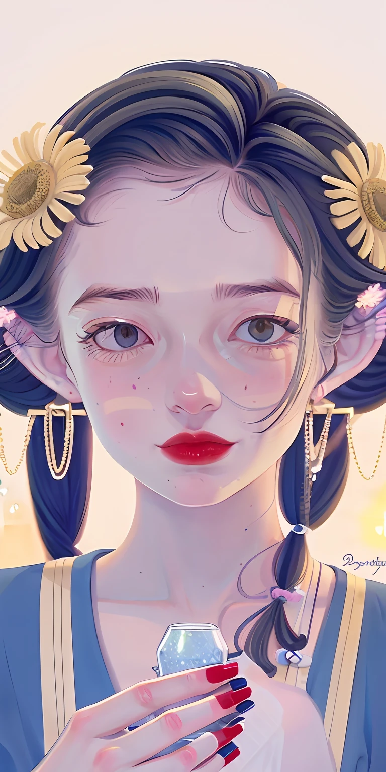 Need,tmasterpiece,whaite hair,Golden eyes,Manteau blanc,ssmile,adolable,Gold earrings,glitters,Look up,The upper part of the body,Hairline,Fair skin,SideBraid,blue color eyes,fresh flowers,Lateral face,Don't look at the screen,,Bust,Holding a goblet in his hand,pussycat