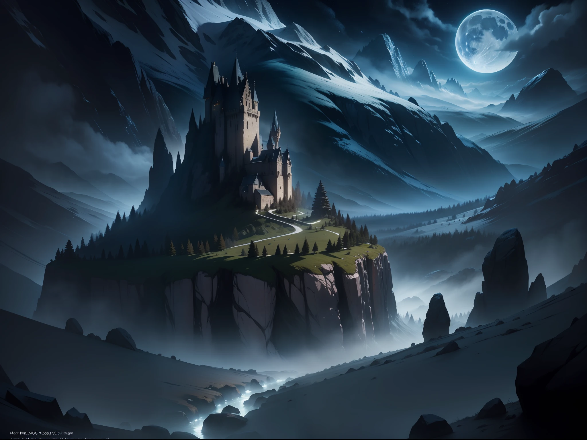 Dwarf, moonlit valley of stones, wisps of wisps throughout the environment, high definition, high quality, professional cinematic lighting, 16K, movie poster, high quality, high quality, high definition