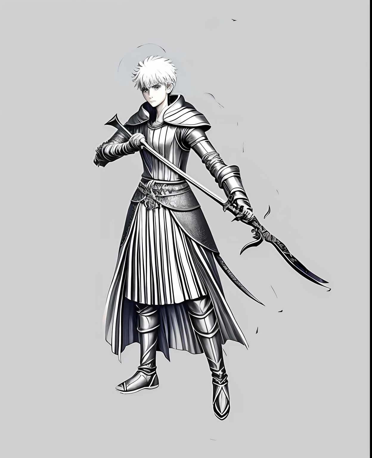um desenho de uma mulher com uma espada sentada em uma cadeira, com espada grande, Estilo de arte Berserk, linear limpo, segura uma espada, carregando espadas nas costas, kvothe do nome do vento, lineart perfeito, tinta extremamente fina lineart, bola lineart, Tripas de Berserk, enquanto segura uma espada, sombreamento fresco