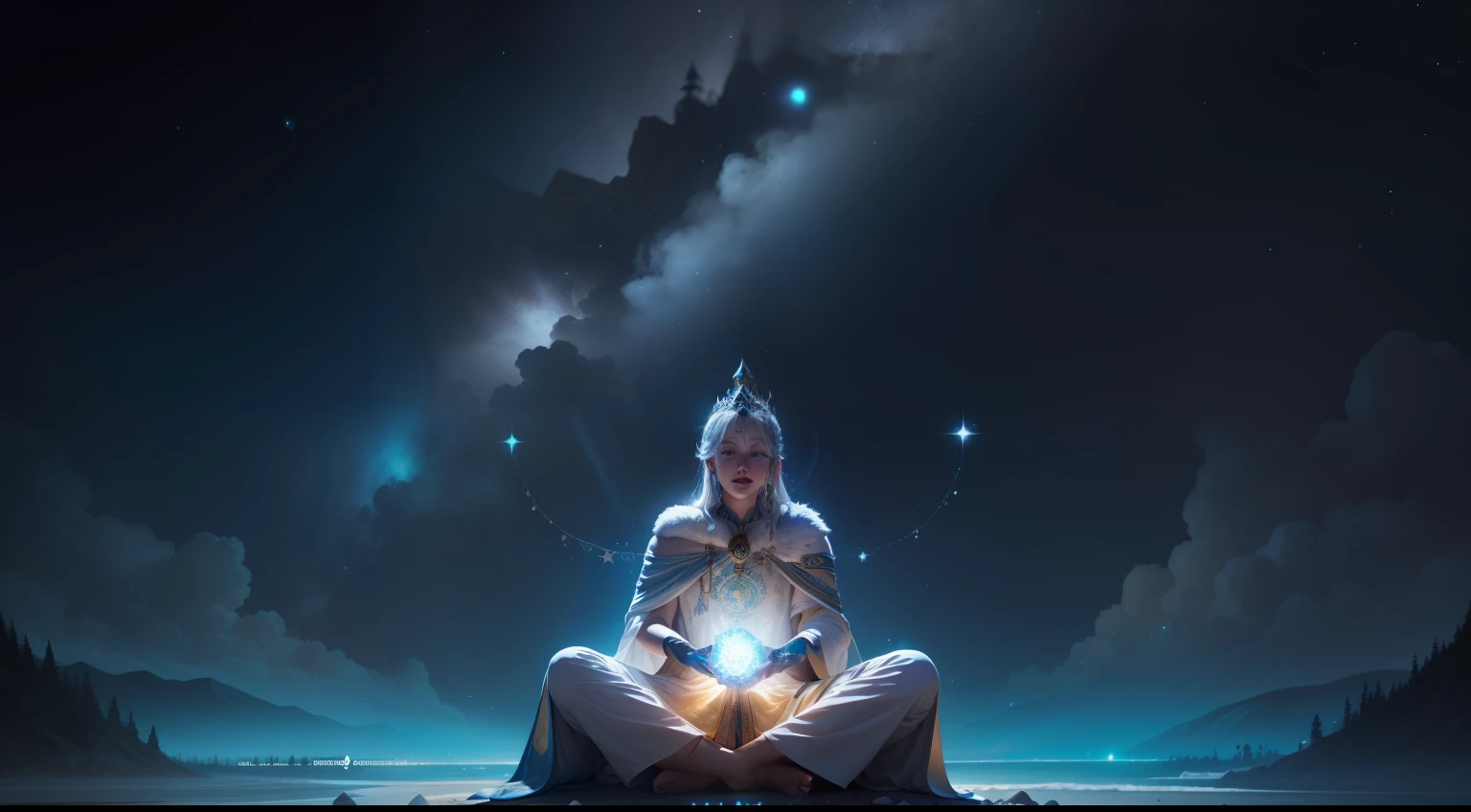 Uma foto de um ser de Shambhala olhando para as estrelas, sentindo-se conectado ao universo.