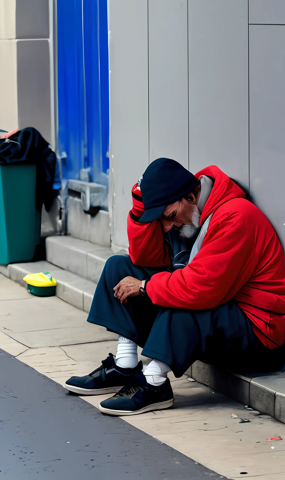 Poor homeless man begging discriminated against in the street