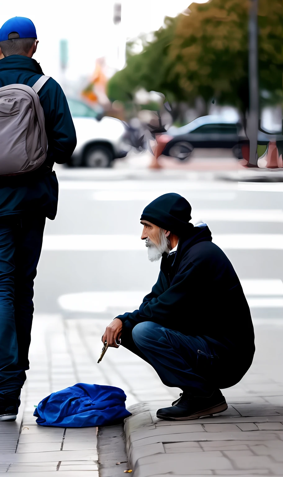 Poor homeless man begging discriminated against in the street