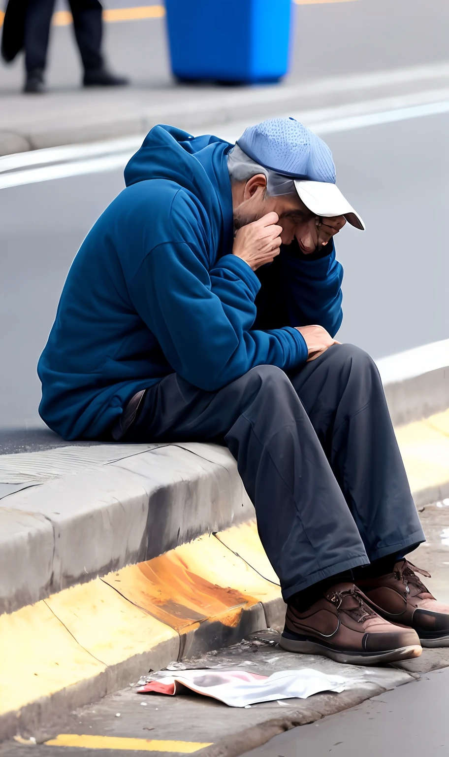 Poor homeless man begging discriminated against in the street