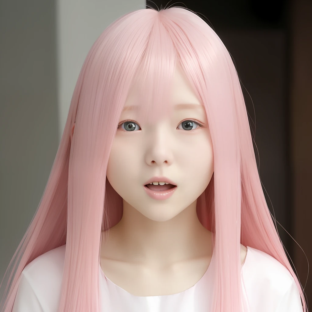 A pink-haired、length hair、Straight、faces、The upper part of the body。Forward-facing、laught、Opening Mouth