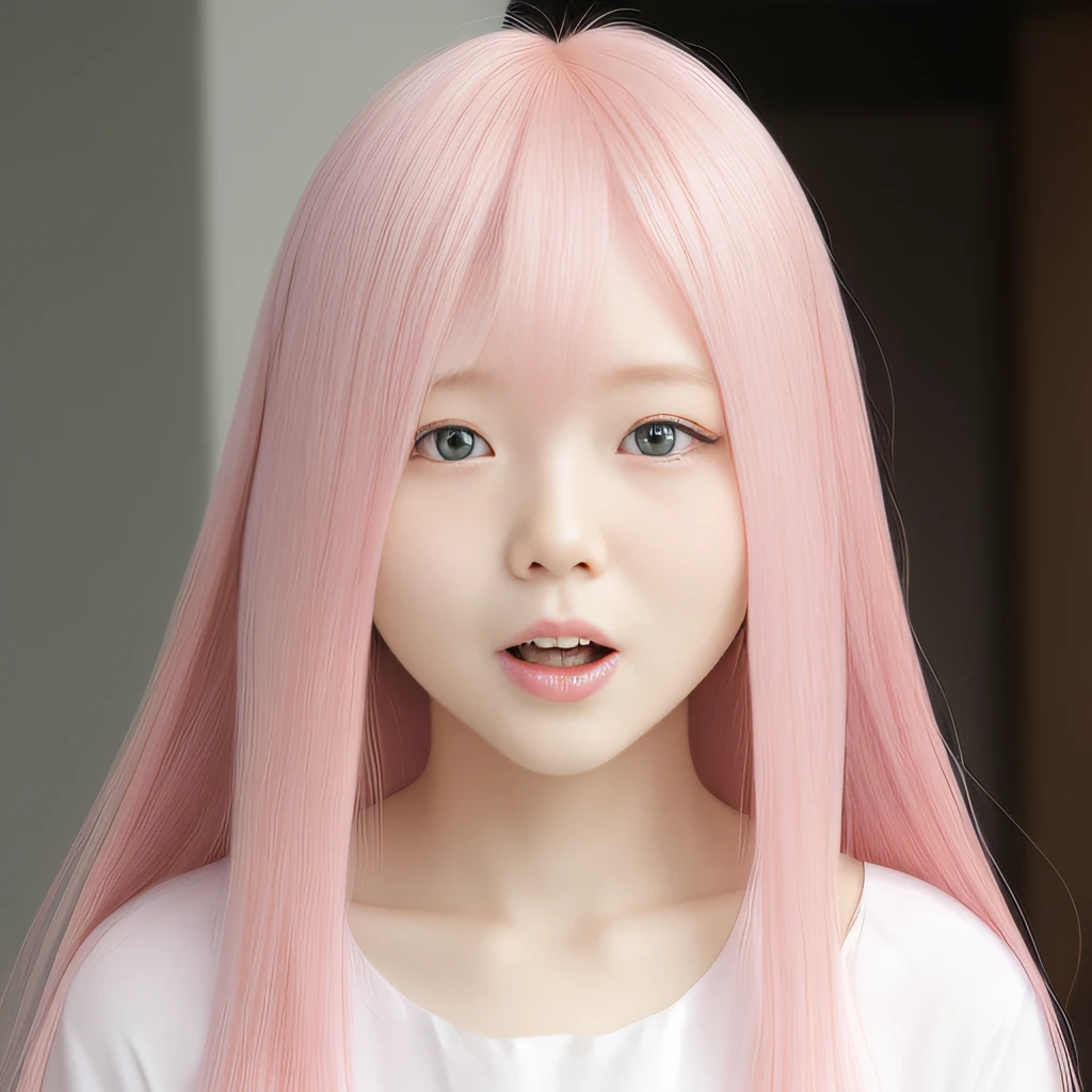 A pink-haired、length hair、Straight、faces、The upper part of the body。Forward-facing、laught、Opening Mouth