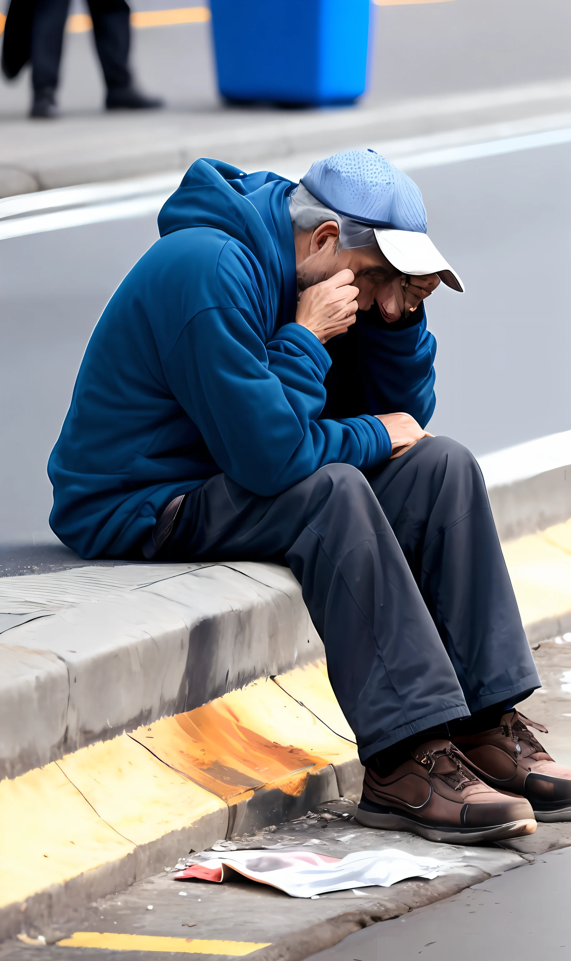 Poor homeless man begging discriminated against in the street