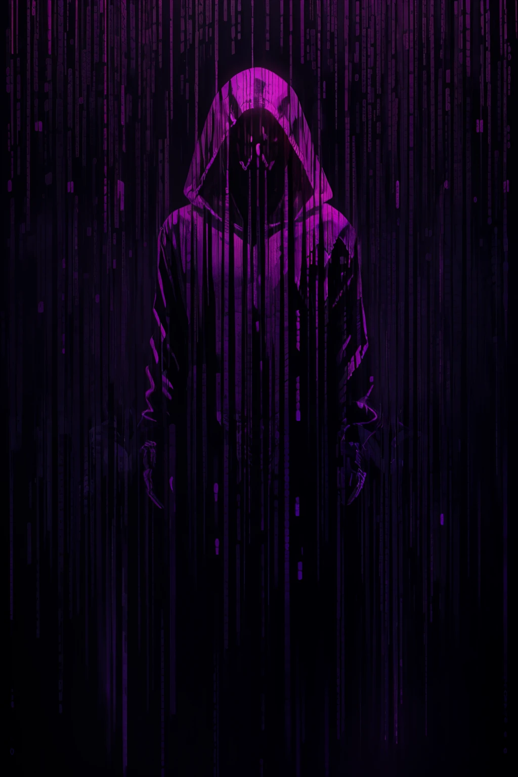 a mysterious latex hooded ghost with neon purple smoke aura matrixCommandLineStyle is holding a bright red apple, black background, highres,((red apple)),