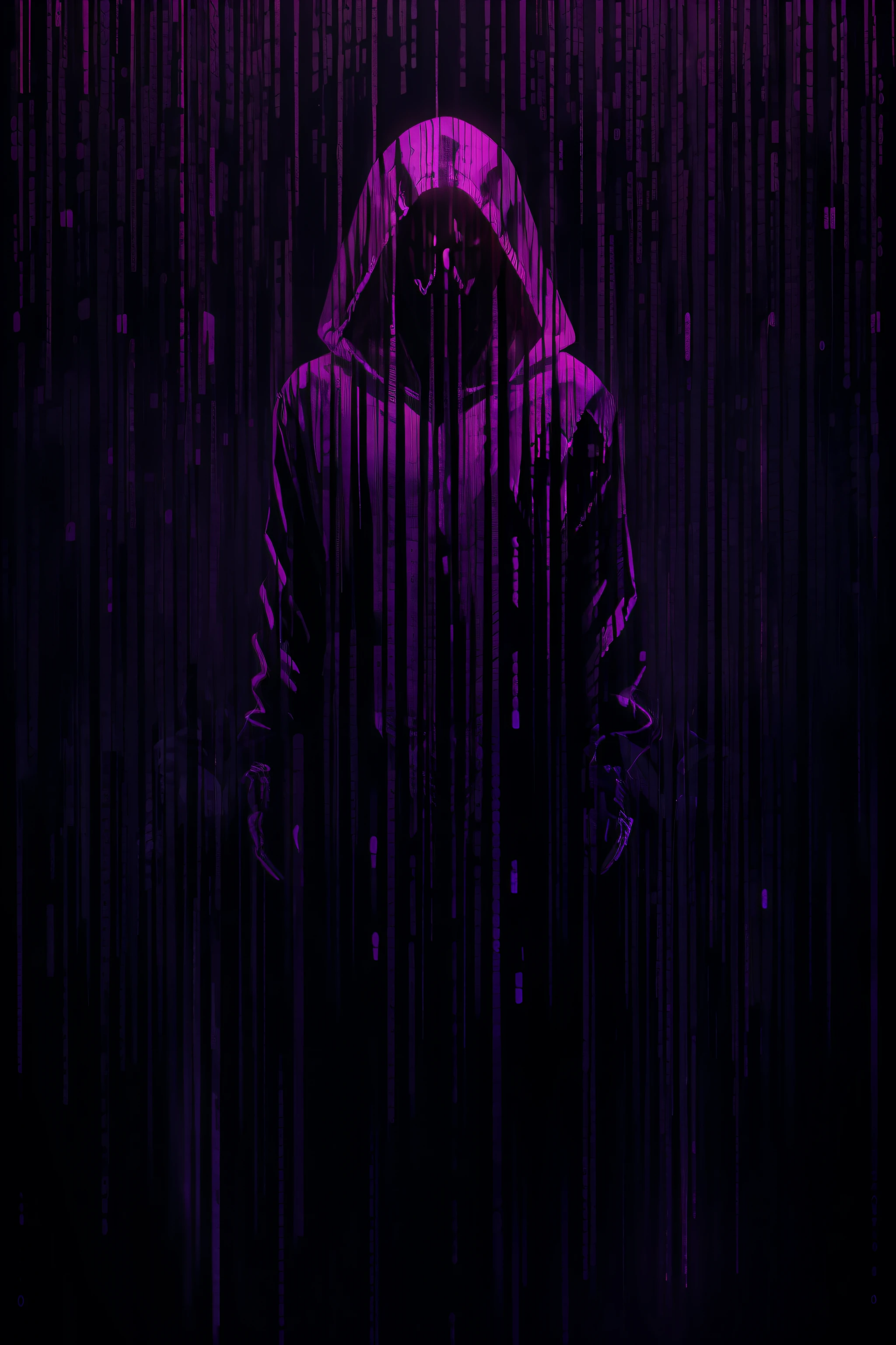 a mysterious latex hooded ghost with neon purple smoke aura matrixCommandLineStyle is holding a bright red apple, black background, highres,((red apple)),