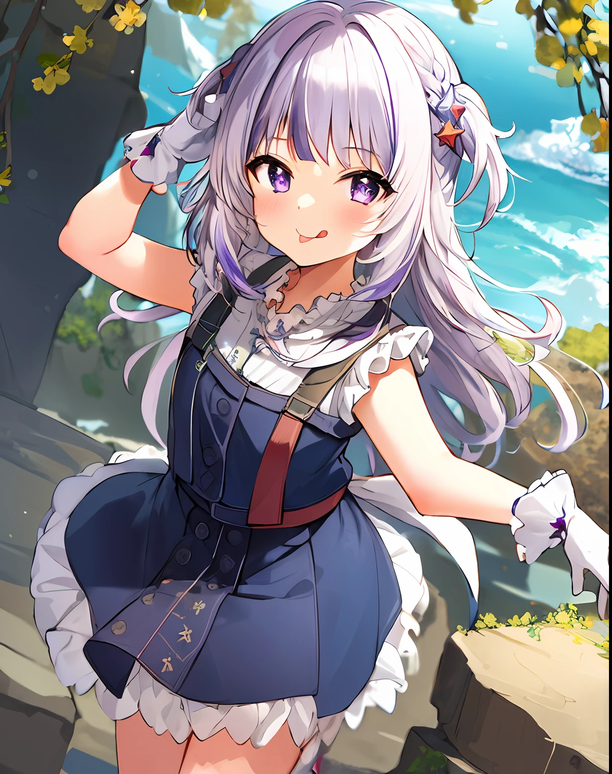 1girl, full body, cowboy shot,
(Rembrandt), illustration, (masterpiece), (best quality), (ultra_detailed), finely detail, (Depth of field),
HshinoAi,gloves, tongue out, tongue, long hair, star \(symbol\), looking at viewer, (purple hair:1.2), purple eyes, upper body, hair ornament, :p, frills, pink shirt, smile, sleeveless, shirt, idol, symbol-shaped pupils, hands up, bangs, one side up, star-shaped pupils, arms up,
dress pull,
Roaring Twenties, isometric, from above, sky, flower, cliff,