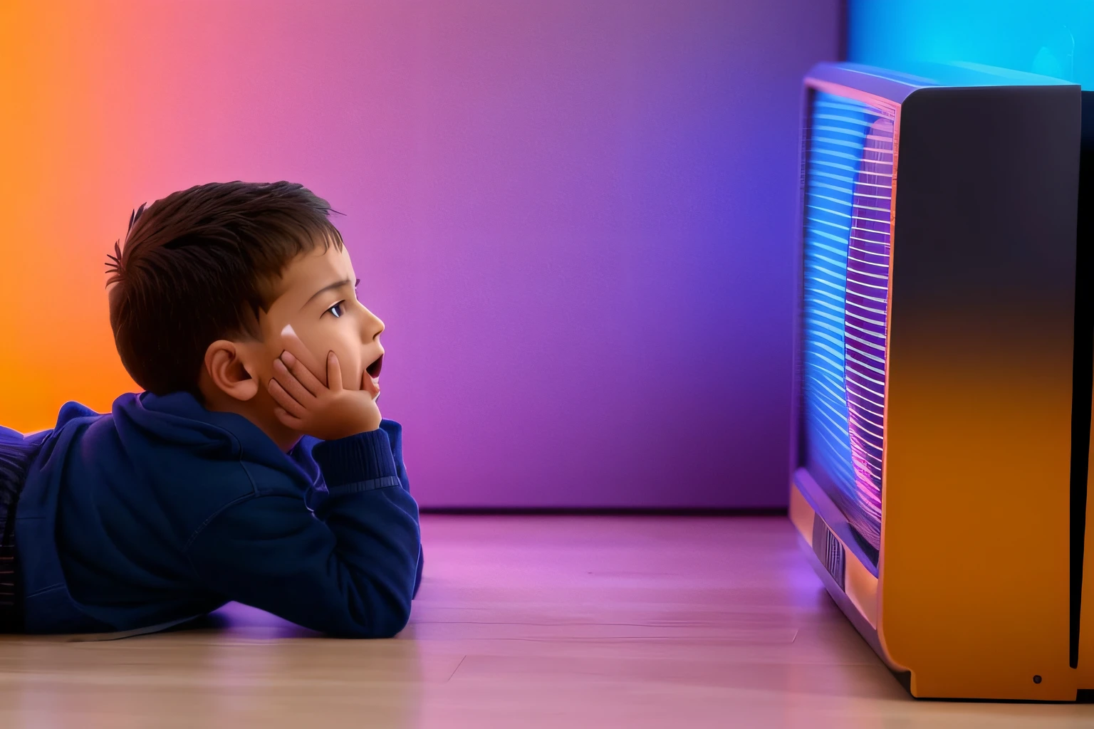 Boy lying on the floor in front of a television, Assistir TV, television show, Television, Pequena pessoa assistindo, television still, programa de TV infantil, it is visibly angry at the tv, CRT Television, Televisores, Comercial de TV, TV antiga, TV ainda quadro, Live Action programa de TV infantil, Uma TV antiga, Static TV