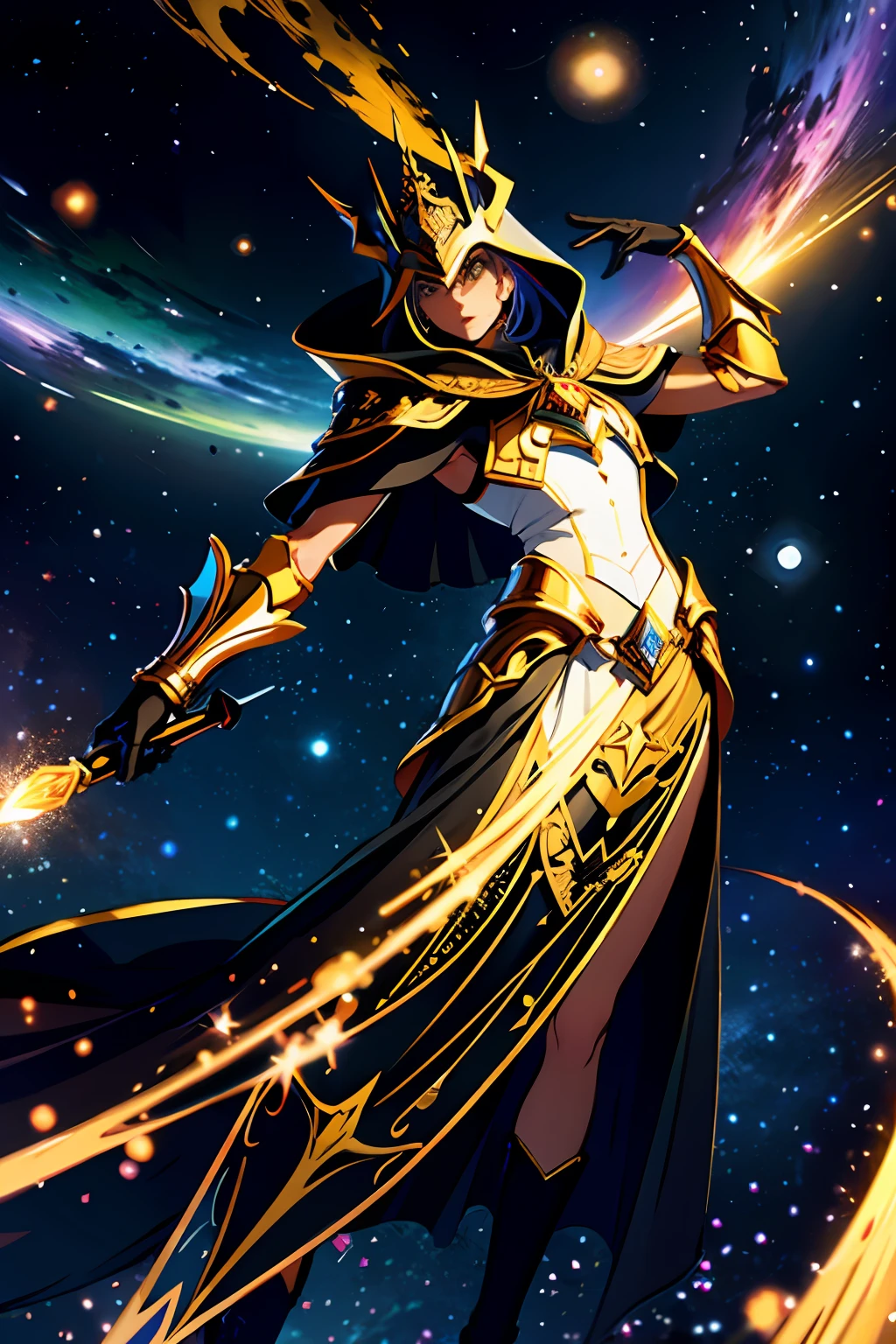 1menino, solo, standingn, outer space, estrela gigante, estrela brilhante, dim sky, roupas de nobre, roupa branca, roupa dourada, roupa preta, yggdrasil tree, giant tree, estrelas menores, (8k super detalhado), (obra-prima), ((obra-prima)), ((cinematic quality)), personagem olhando para a tela, Character in space, fora do planeta, Character flying in space, estrelas de fundo, yggdrasil de fundo, Dark sky around, Dark sky background, nuvens escuras, nuvens claras, personagem de luz, personagem iluminado, personagem brilhante, destaque aos elementos de fundo, destaque ao personagem masculino, roupa nobre branca, figura divina, asas brancas, espada dourada, espada na cintura, arco dourado, arco nas costas, sobretudo branco, ornamentos em dourado, ancient inscriptions, foco no personagem, Character turned in the direction of the screen, personagem olhando a tela, foco no personagem olhando a tela, personagem maior na tela, roupa de guerreiro, armadura dourada, guarda real, nobre, luz