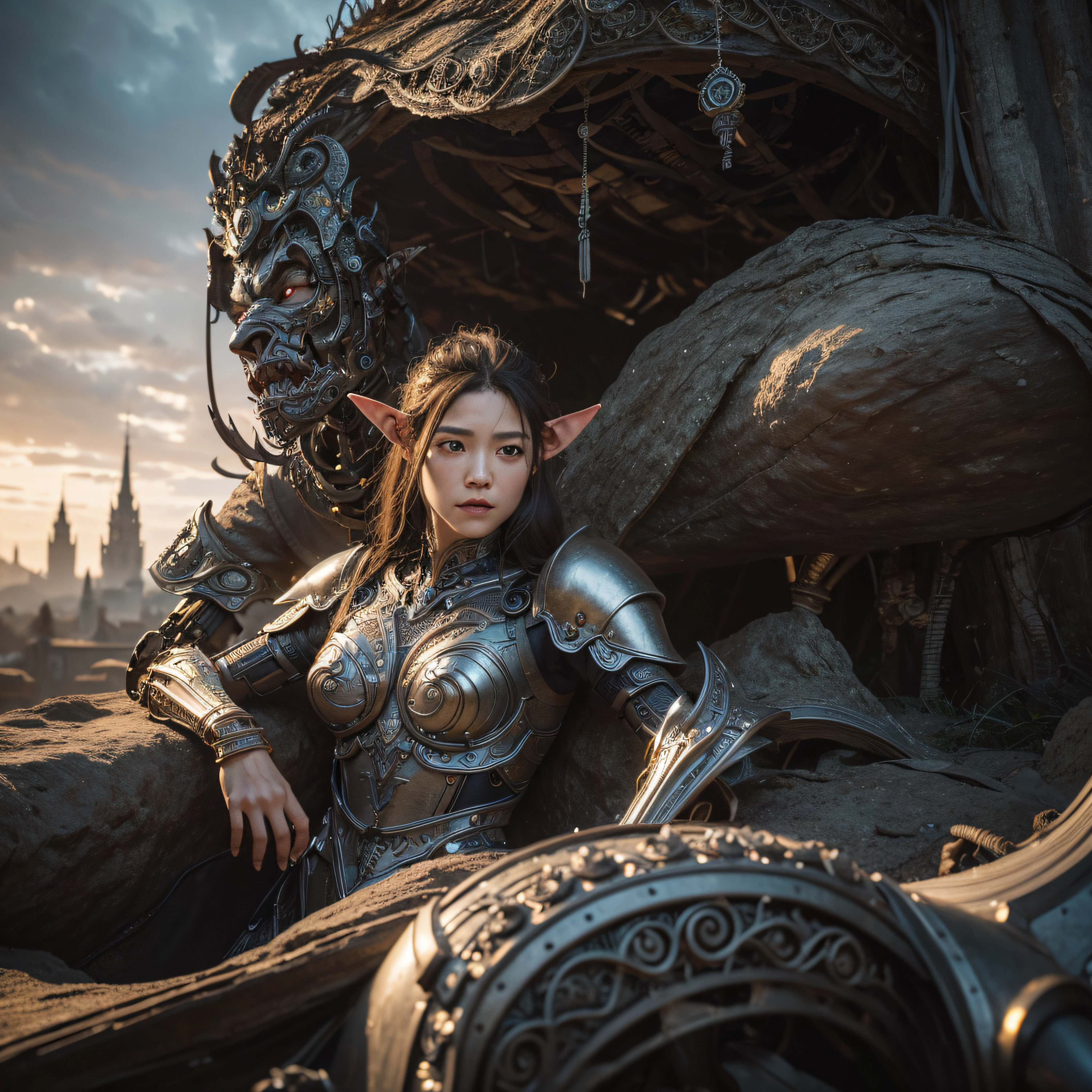 The Goblin and the Elf, 独奏, The whole body is made of metal, (A cyborg:1.1), ([tail | Detailed wire]:1.3), (intricate detail), HDR, (intricate detail, hyper-detail:1.2), Cinematic Frame, vignette, in the center, “Hyper-realistic textures," "Exact Details,” “Realistic still life,” “Realistic portraits,” “Realistic landscapes."