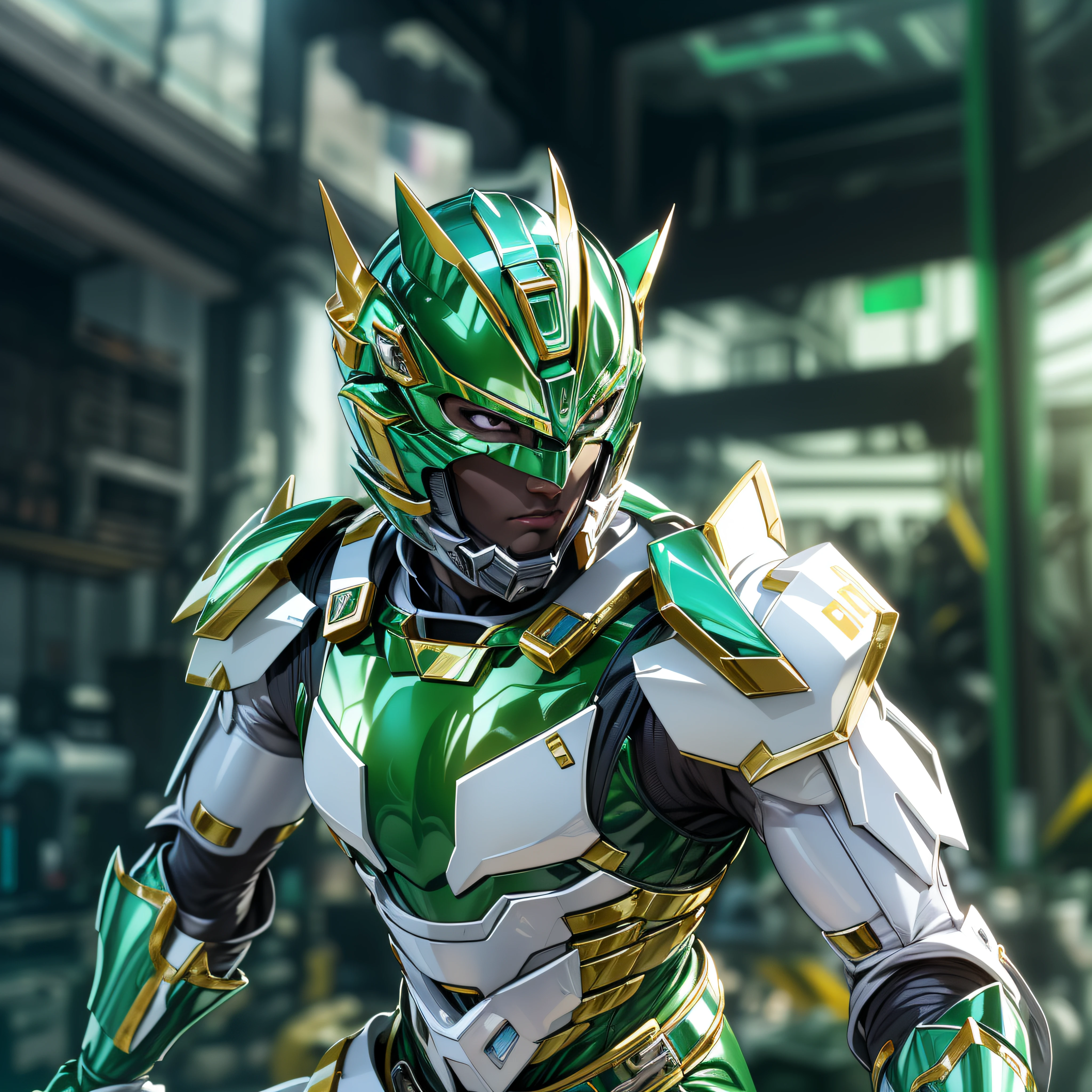 1man, masterpiece,best quality, masterpiece, high detail,detailed face,detailed eyes,rendered eyes,perfect eyes,hip lines,ambient occlusion,crisp image,detailed,amazing,8k,8k wallpaper,8k in megazord cockpit background, high detailed skin,high res, ((male shot)), (running), green megazord, mecha, (sitting in megazord cockpit) ((solo)), (Green chrome Power Ranger), (((green chrome armor, green chrome Rhino helmet, green chrome bodysuit, white belt, black eyes, white gloves))), (((white boots))), gold chrome armor, white gloves, green chrome bodysuit, vambraces, photo-realistic, ultra-realistic, unreal engine,
