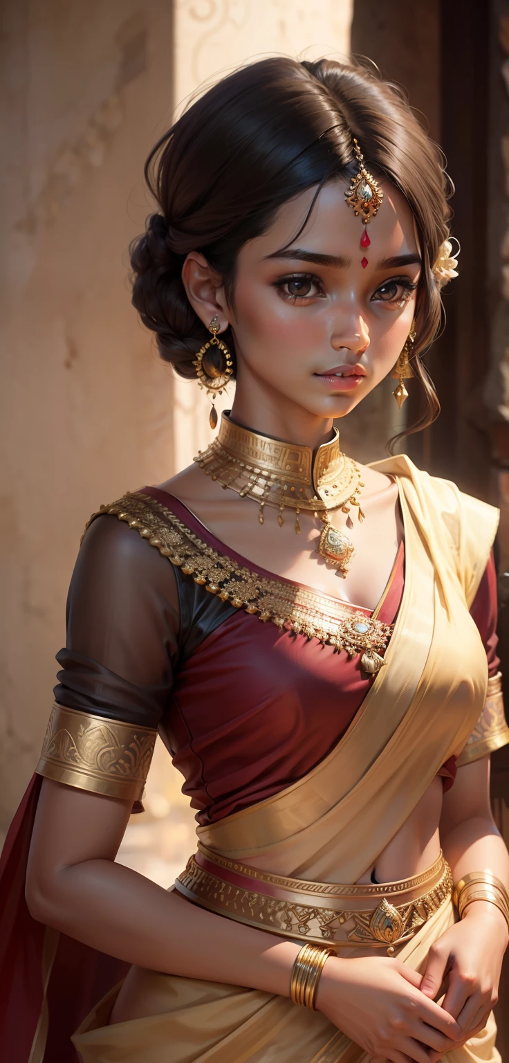 Skin color,  16 years old,  people Saris dress , ultra realistic face and body, High quality, (detail masterpiece,)