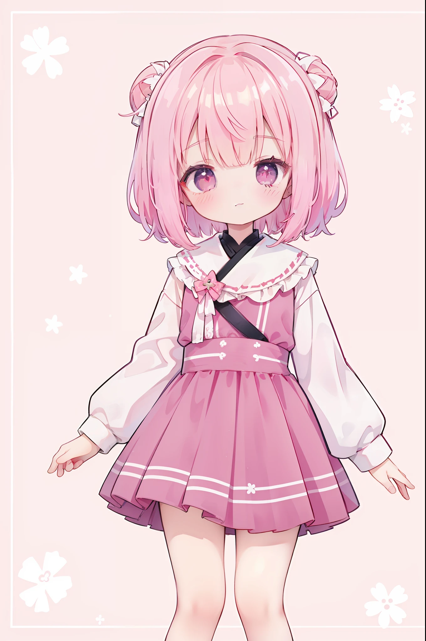 One girl、Short stature、、A pink-haired、Pink eyes、cute little、Straight face、Pop backgrounds、masterpiece、top-quality、Top image quality、8K、Shoulder Length Clothing、