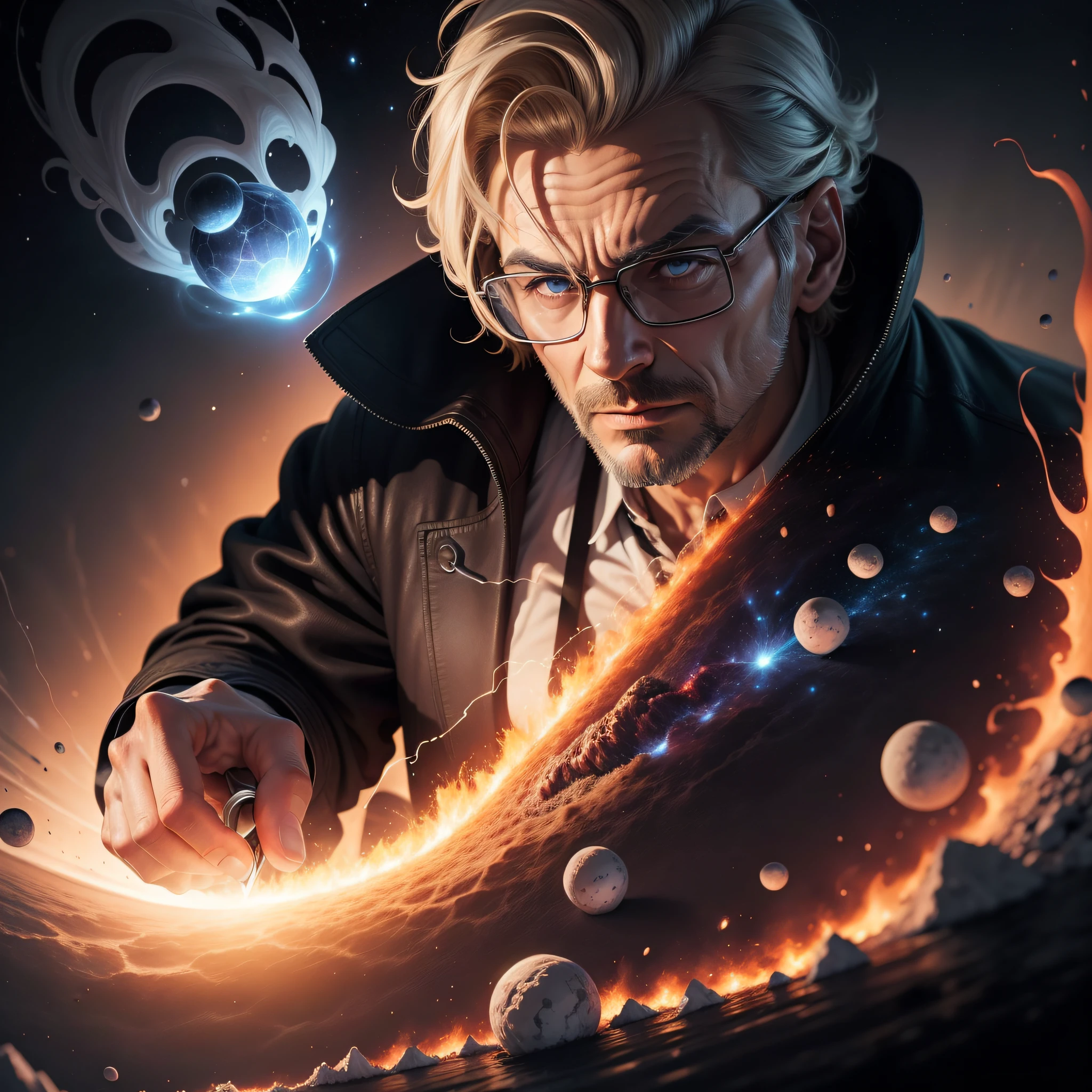 Man of science manipulating the forces of the universe