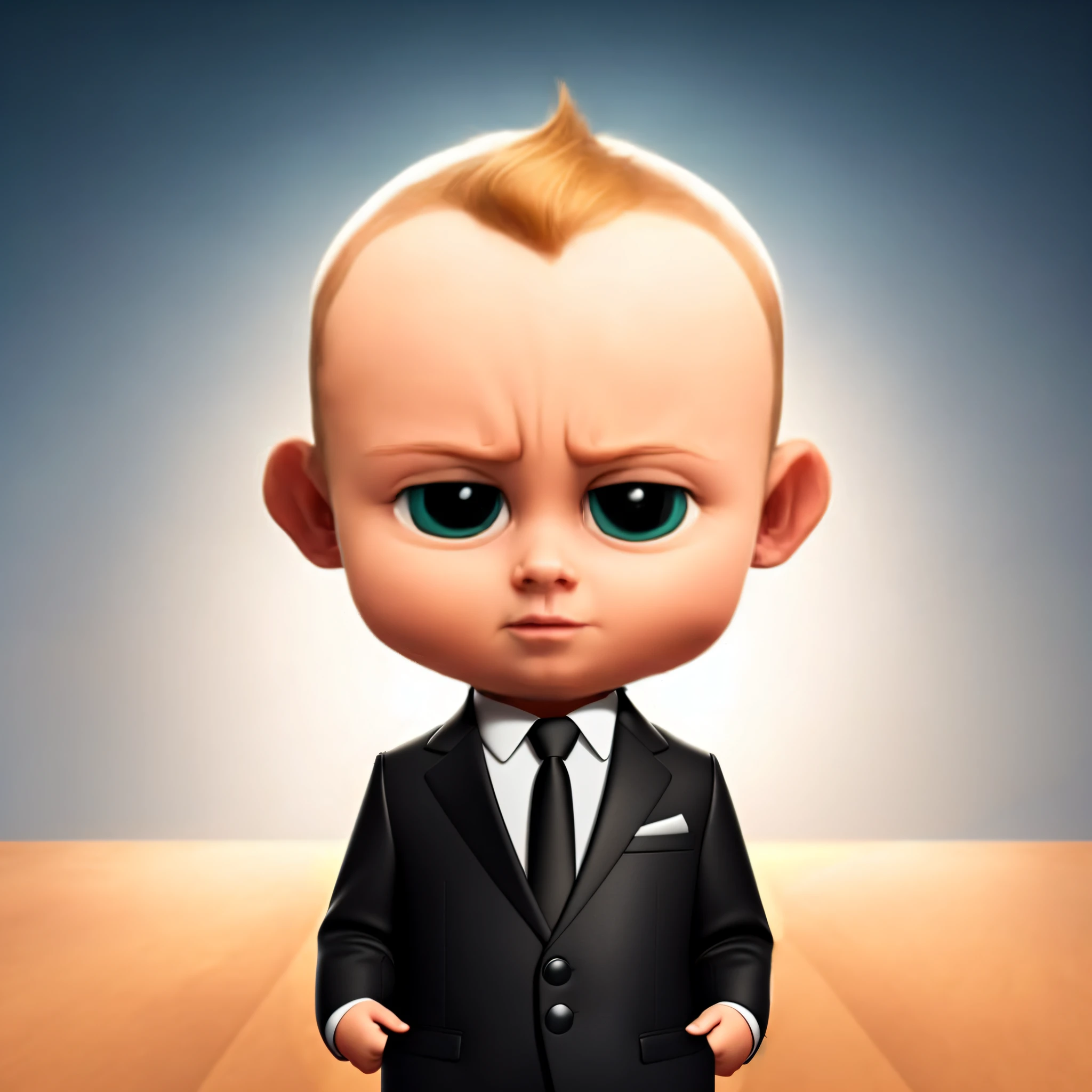 a stylish black suit with arm raised