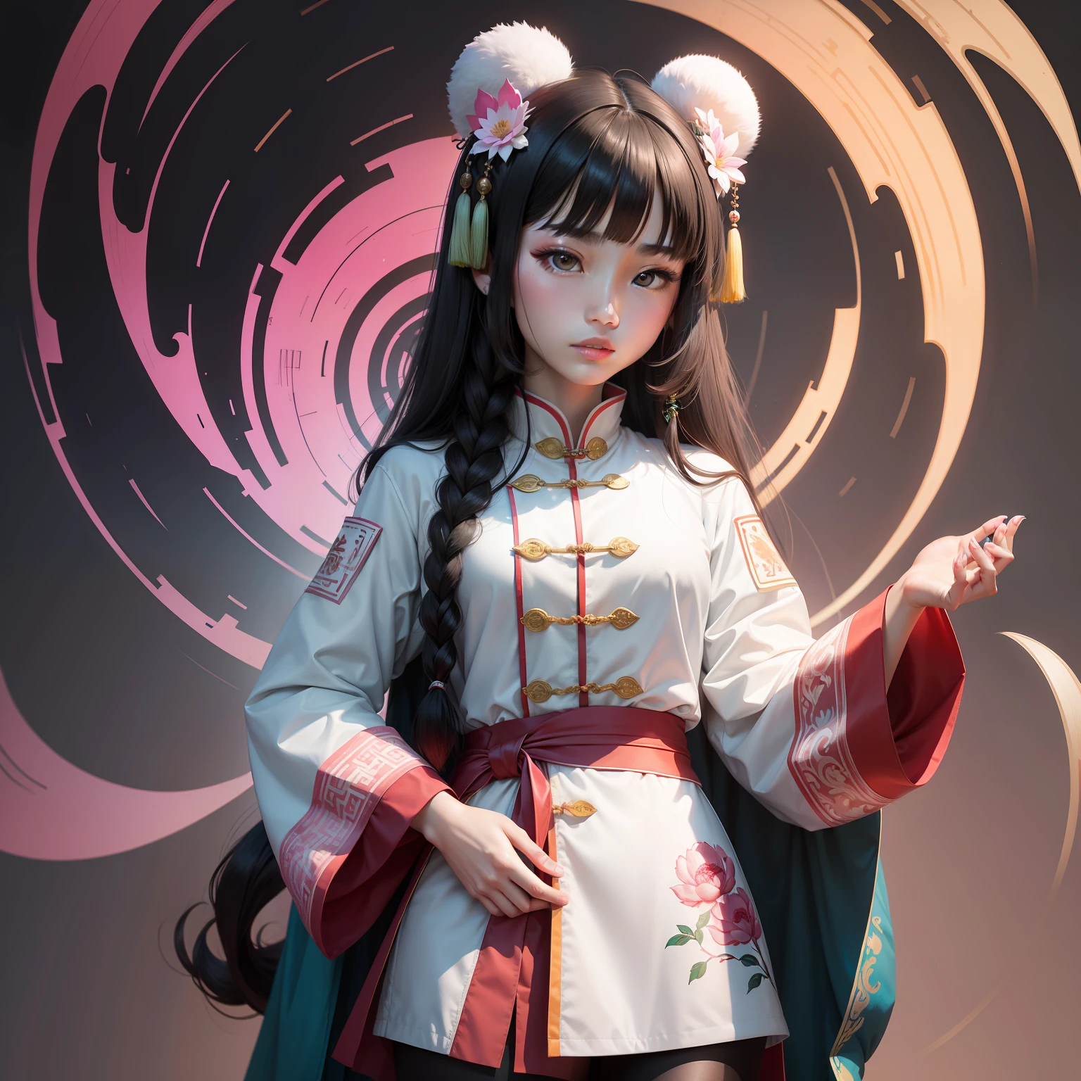 Chinese classical beauty,s girl,Manteau blanc,psychedelia