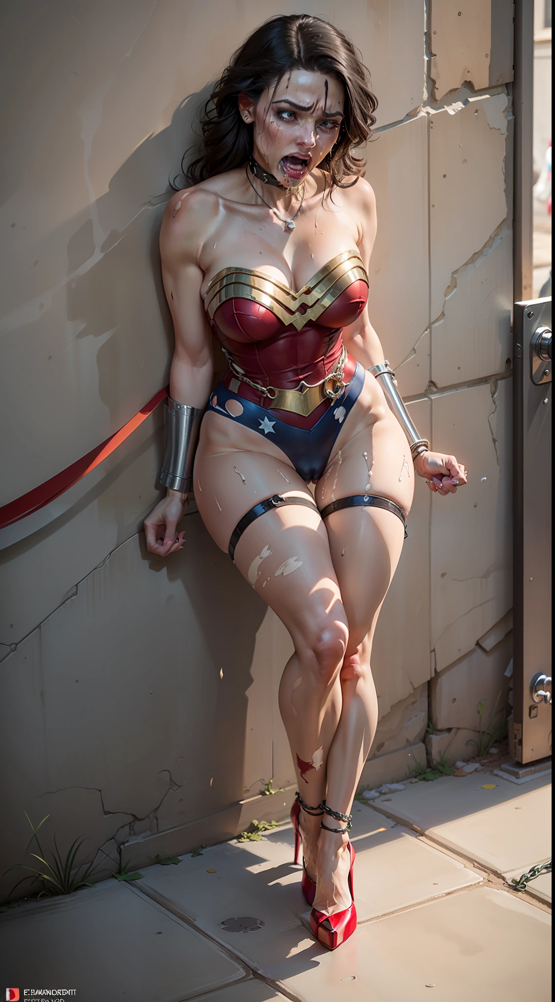 (( Down view )) (( Sua calcinha esta rasgada, Your blouse is torn, Your bra is torn, his uniform is torn, his costume is torn., Their costumes are torn, his pantyhose are shredded)) (( She's stuck in a corner of the wall, enrolado. Escondendo-se em um canto de parede)) WONDER WOMAN SUPERHEROINE. ((She's in a castle dungeon)) She's sweaty all over her body. (( She's being tortured )) maduro, Ela tem 25 anos. She's screaming in terror, She's terrified, She's crying a lot. ela tem cabelos escuros, ela tem cabelos compridos. She's wearing a bandage belt., e 7/8 meias rede. urando uma renda de fita de empregada. Capturado, Sequestrado, abandonado, Torturado, escravizado, envergonhado. Ela grita, begs for mercy and bursts into tears. em seguida, The ropes run down the middle over her back through her married sleeve swimsuit to tie her legs just above her knees and ankles. Vestindo um obsceno. Wearing a thick metal necklace around the neck. ((His hands are attached to the wall by handcuffs with thick chains. His ankles are tied to the ground by handcuffs with thick chains)) Forced into prostitution. ( Ela tem muito cabelo nas axilas, She has a lot of hair in the pubic area. your clothes are wet, your pubis is swollen. (Sua urina corre pelas pernas dela, dripping on the floor ) (( She's in high heels for slave bdsm)). She's hurt, Ela tem hematomas por todo o corpo, she's scratched. Jurando uma renda de fita de empregada. Her breasts are out of fantasy.