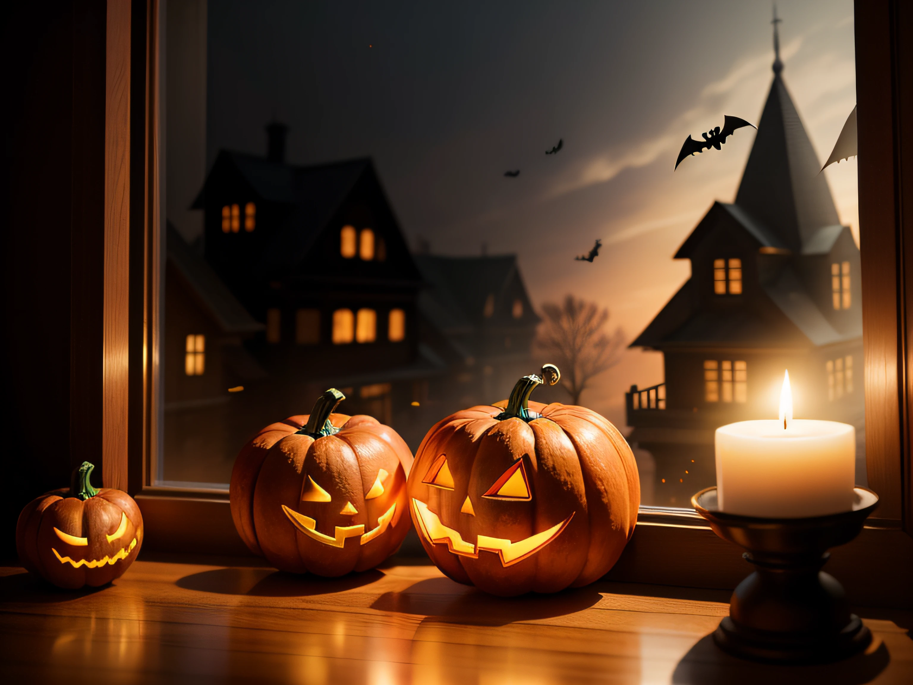 Halloween decorations and windowsill。top-quality。photos realistic。