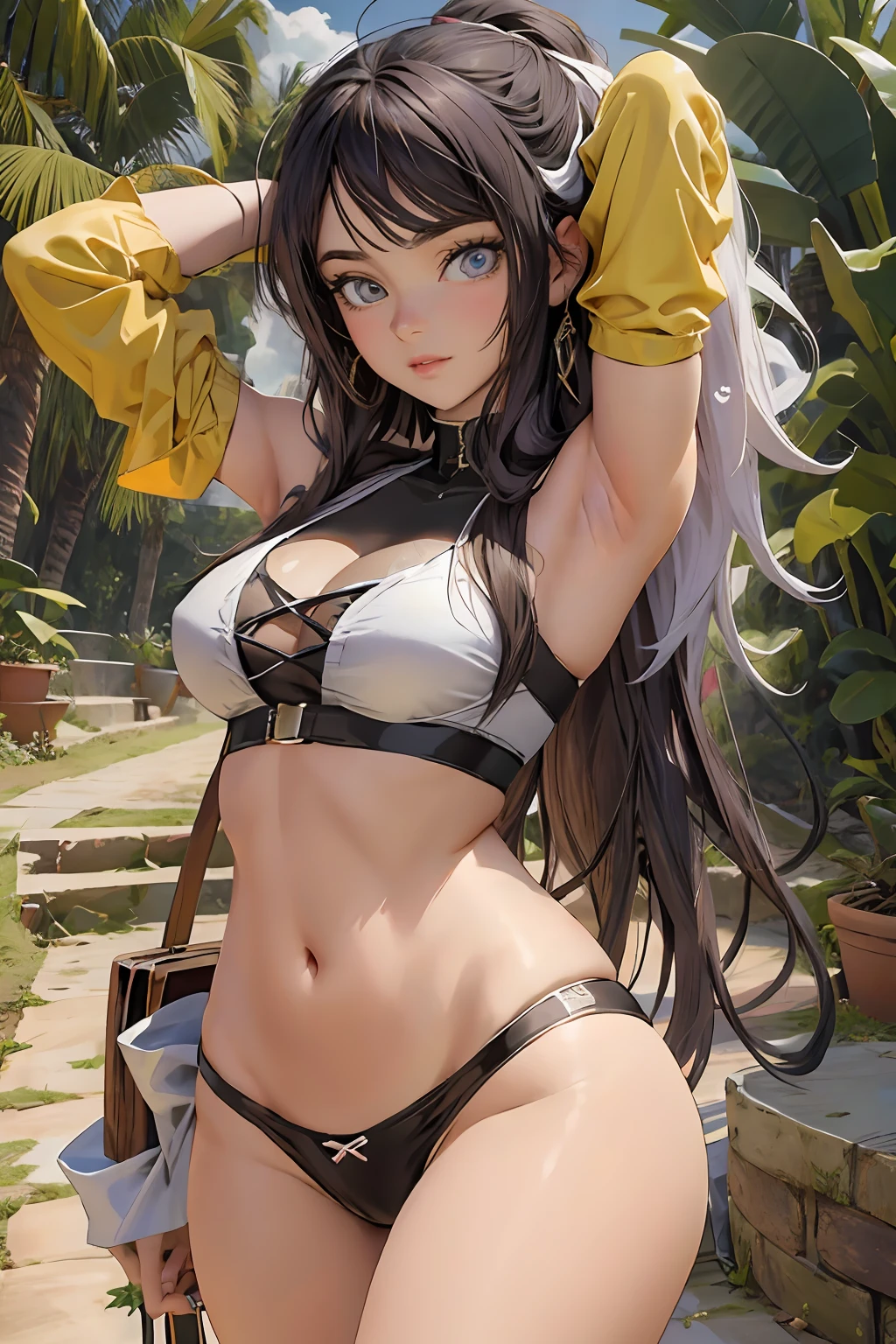 arte oficial, papel de parede 8k da unidade, ultra detalhado, handsome and aesthetic, lindo, vista do local, pernas abertas, cabelo longo, curto, seios grandes, uma menina, pernas grossas, cabelo liso, hinata, hyuuga hinata, olhos vazios, olhos brancos , pupila branca, quadril largo, barriga de fora