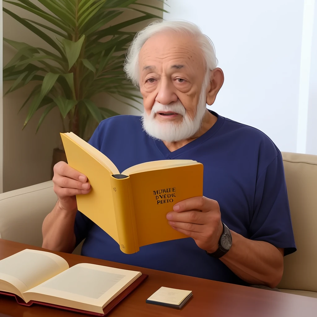 Um homem velho escrevendo um livro