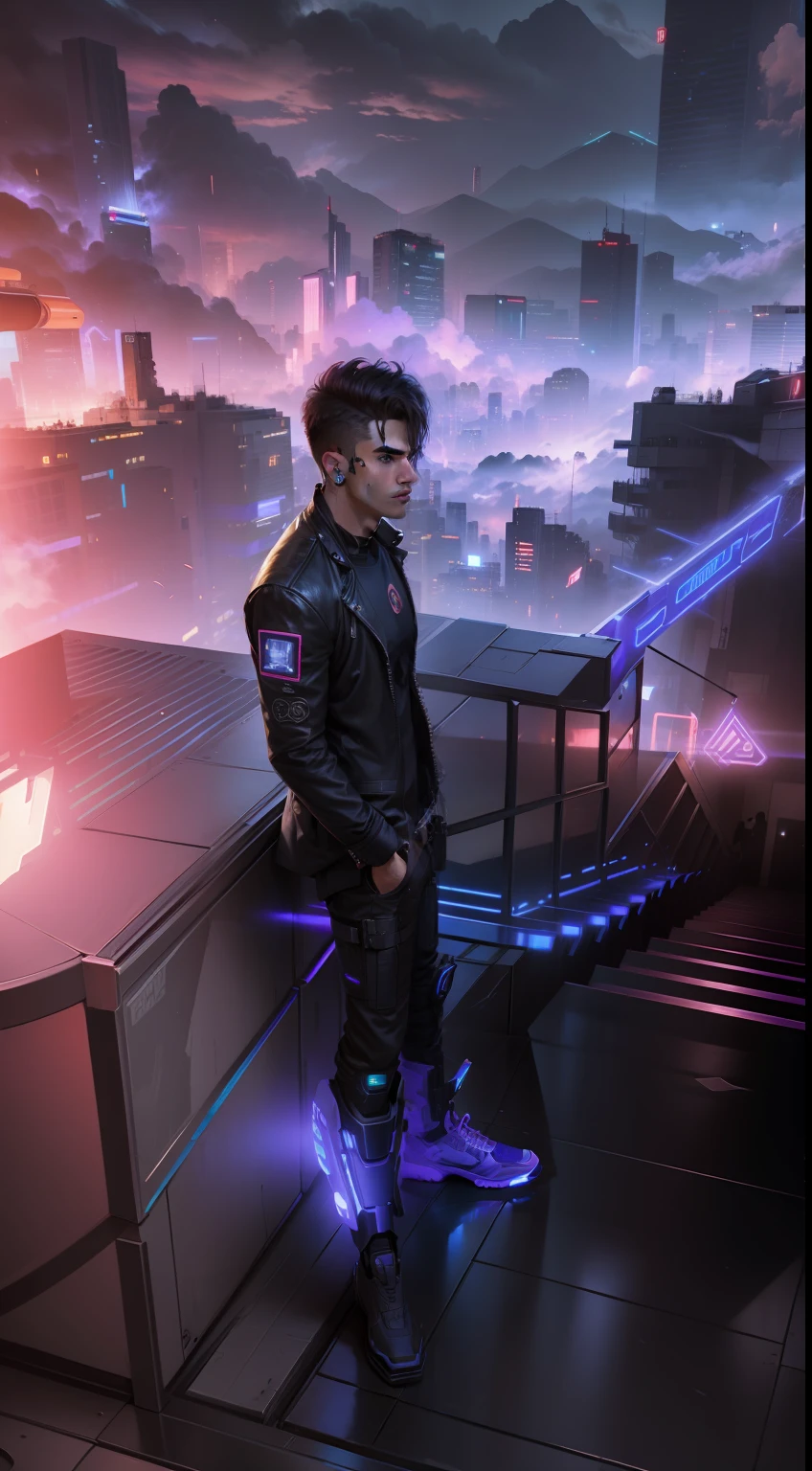 Change the background cyberpunk handsome boy , realistic face ,8k , ultra realistic
