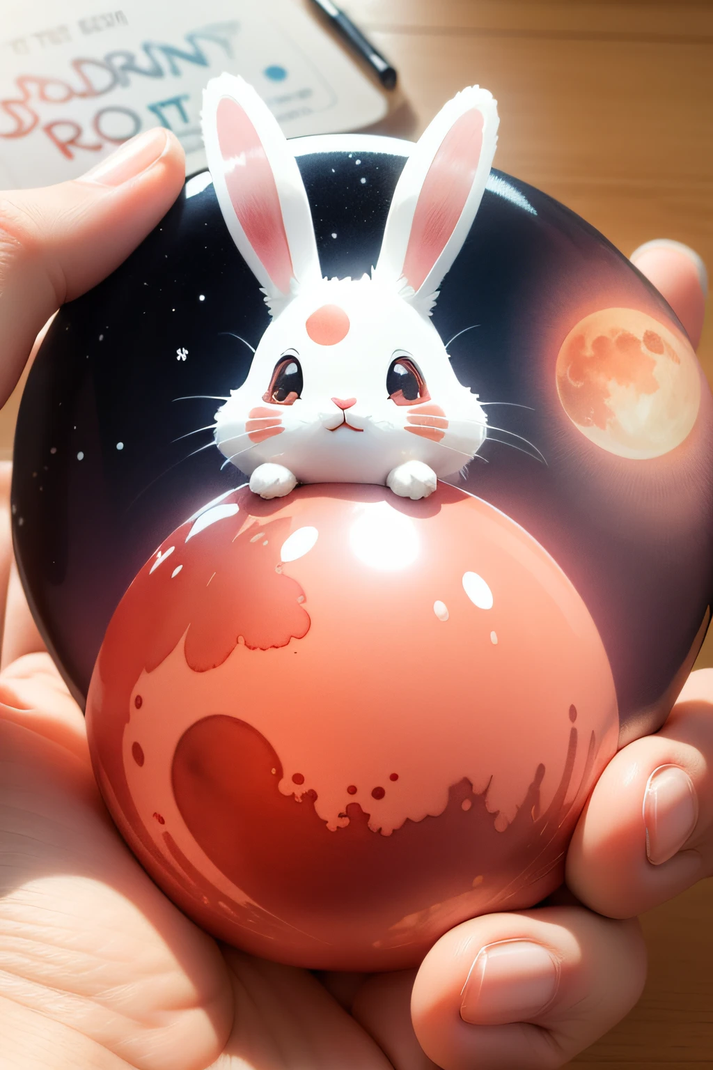 Sticker Size Red Moon Cute Bunny Transparent Watercolor Style