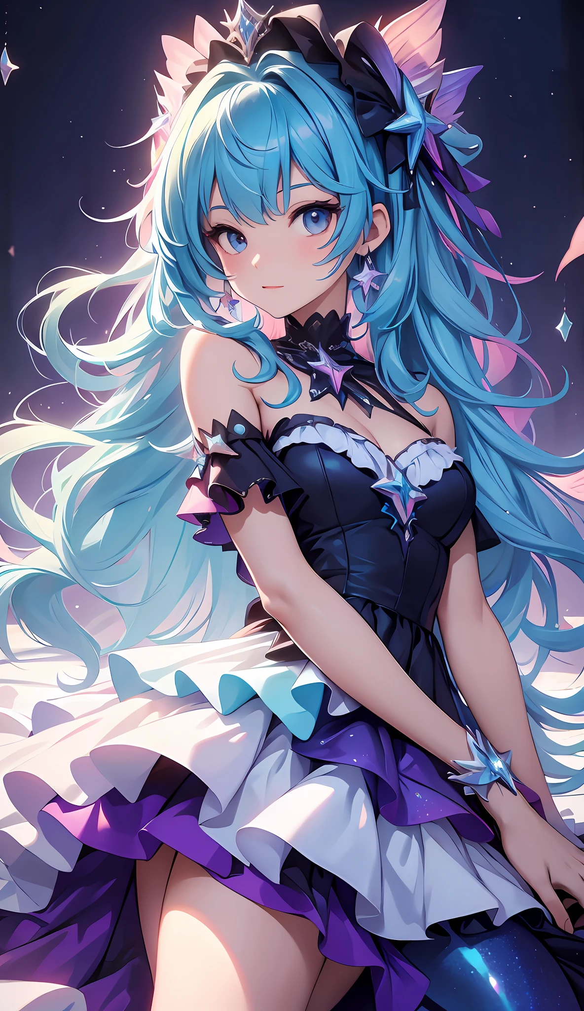 best qualityer,tmasterpiece,Ultimate resolution,downy,Extremely colorful,Colorful,Mermaid princess,ta dress,starrysky