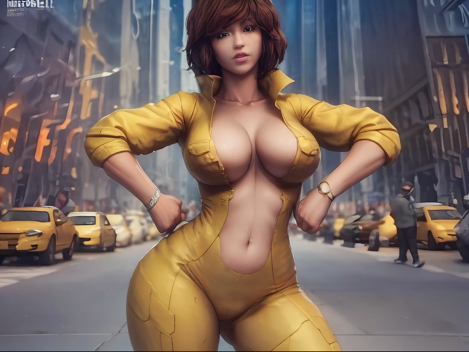 (april o Neil ))tetas perfectas, adolescente ,trasero grande, lindo sexy sensual cuerpo perfecto ,HD (((fondo en el drenaje de. New york)),cuerpo completo 8k , hiperrealista, (((como renderizado de Unreal Engine))) (grandes tetas) todo que parece a un render 3d(((on an empty background)))viste su traje overoll amarillo