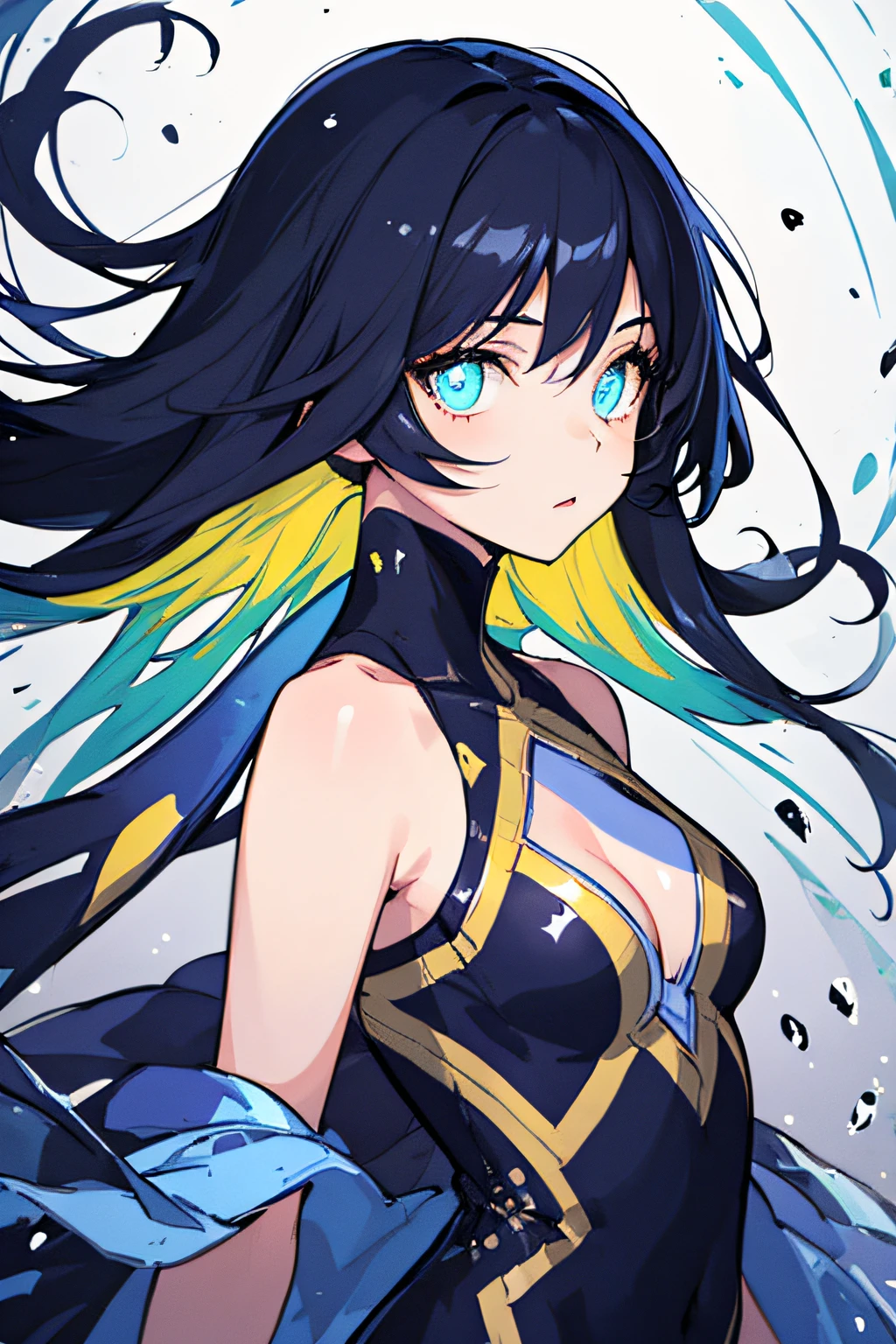 (masterpiece), (best quality), (ultra-detailed), (tousled hair), (illustration), (one girl), (fashionable clothes), standing, fashion model, looking at the viewer, (interview), (simple background), beautiful fine eyes, delicate face, floating, (high saturation), (colorful splashes), colorful bubbles, (glow), focus on face,