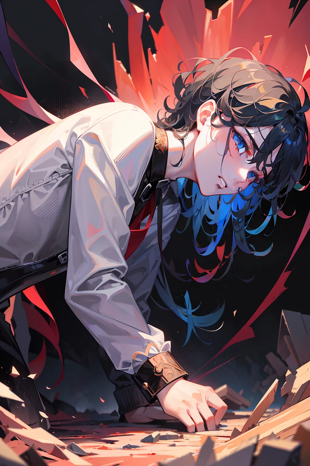 tmasterpiece，The tragic male protagonist，Crush，agony，Beautiful illusions are shattered by reality，The heart yearns for salvation，Tears，Unwillingly，Cinematic masterpiece picture。