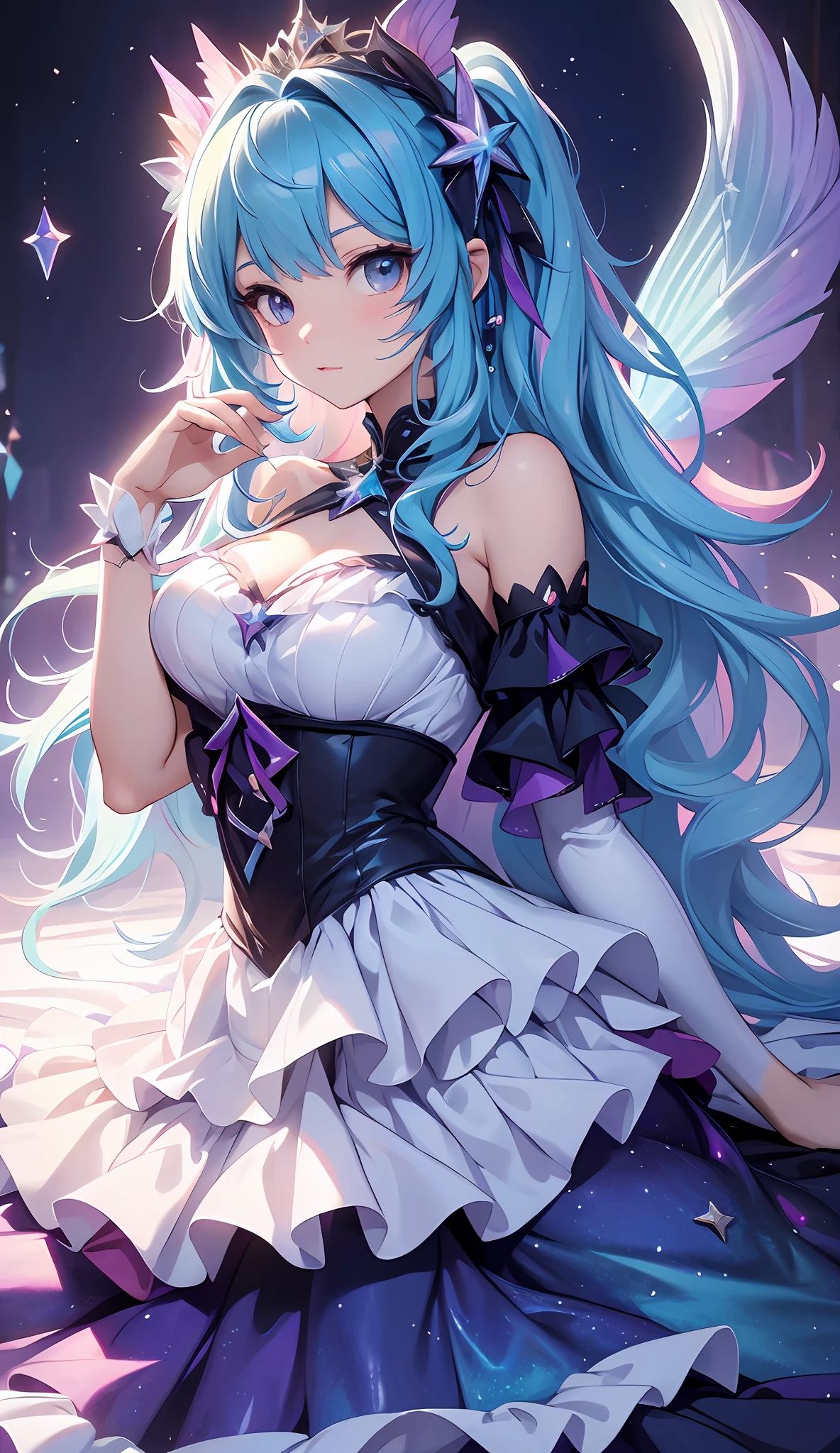 best qualityer,tmasterpiece,Ultimate resolution,downy,Extremely colorful,Colorful,Mermaid princess,Lolita dress,starrysky
