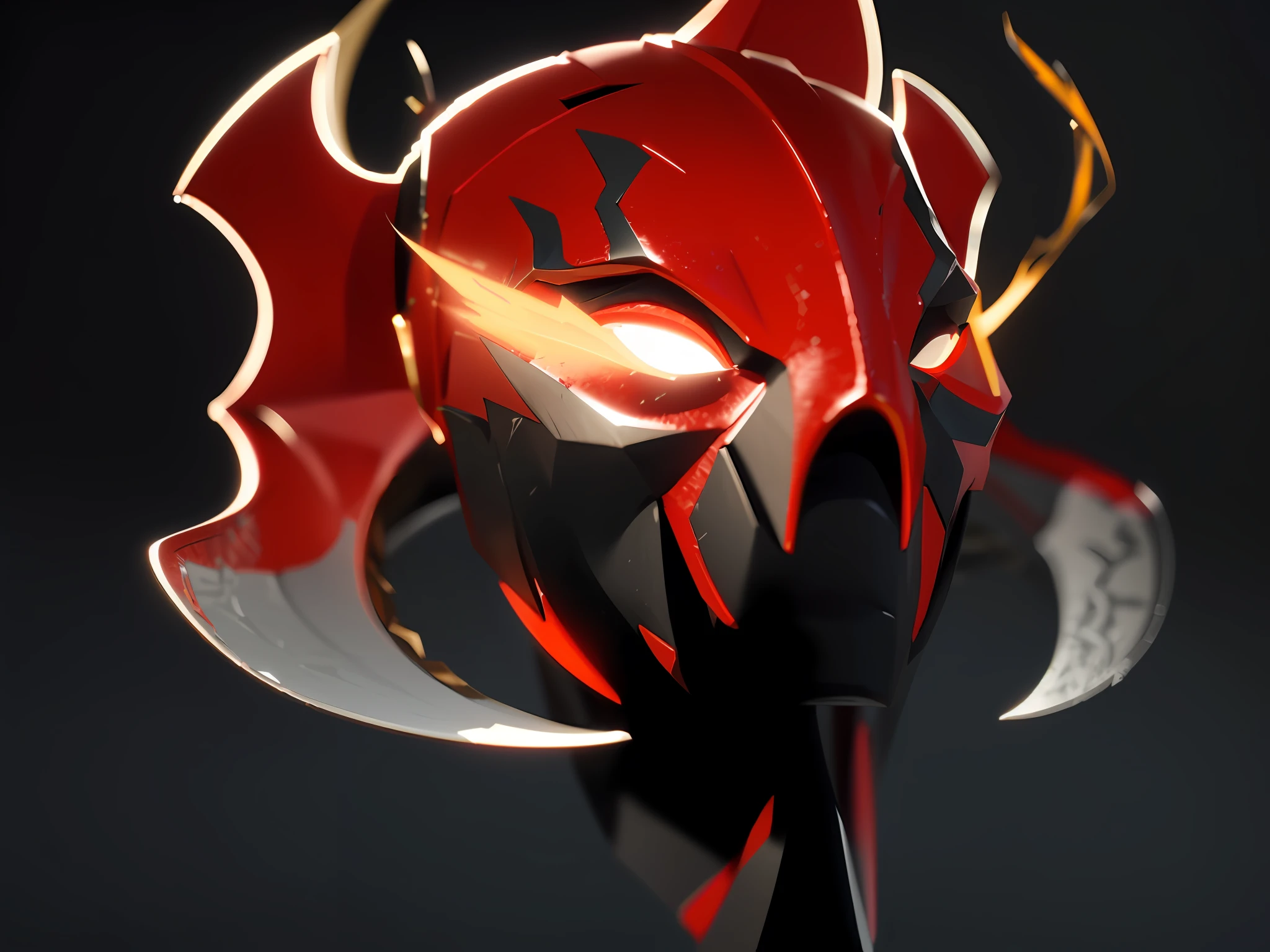 It has a red and black mask on it，There is a red dragon on it, rendered in octane render 32k, Sharp edges. rendering by octane, 4 k octan render, 3 d render stylized, rendered in keyshot, 2 d concept art head macro shot, demon samurai mask, created in octane render, rendered in octane render, 3d 8k octan render