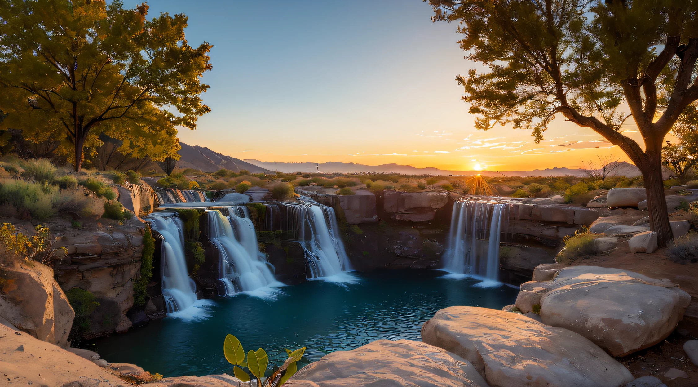 maple trees ,eventide ,A desert ,waterfallr ,