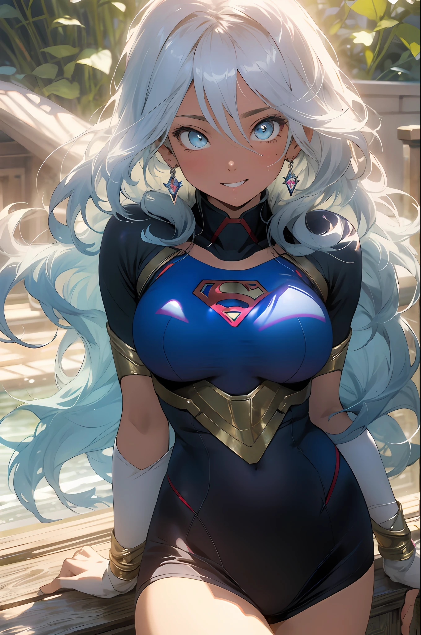 (RAW photo, best quality), extremely detailed CG unity 8k壁纸,ink,astounding,电影灯光,lens_flare,dunhuang_style,beautiful lady, Alphonse Mucha's style, light reflections, Oil painting, voluminetric lighting,sexy big breasts exposed,1female,36 years old,Huge breasts, 独奏, Supergirl,Wearing a blue Superman uniform, coniferous forest, She has long flowing hair, Bare genitalia, standing on your feet,Bigchest,Wet straight hair,Sweat profusely,drenched all over the body,frontage, hair straight, mostly cloudy sky,(((tmasterpiece),(Very detailed CG unity 8K wallpaper),best qualtiy,cinmatic lighting,detailed back ground,beatiful detailed eyes,Bright pupils,(Very fine and beautiful),(Beautiful and detailed eye description),ultra - detailed,tmasterpiece,)),facing at camera,A high resolution,ultra - detailed),beautifullegs,Very long hair,legs are open,Emotive expressions,Smile,Open-mouthed,Flushed complexion,Chest sagging,nakeness, Bulge,Expose the genitals,revealing breasts,Camel toes,with no underpants,extremely large bosom,Extremely colorful,Most detailed,fully body photo,The face is well lit