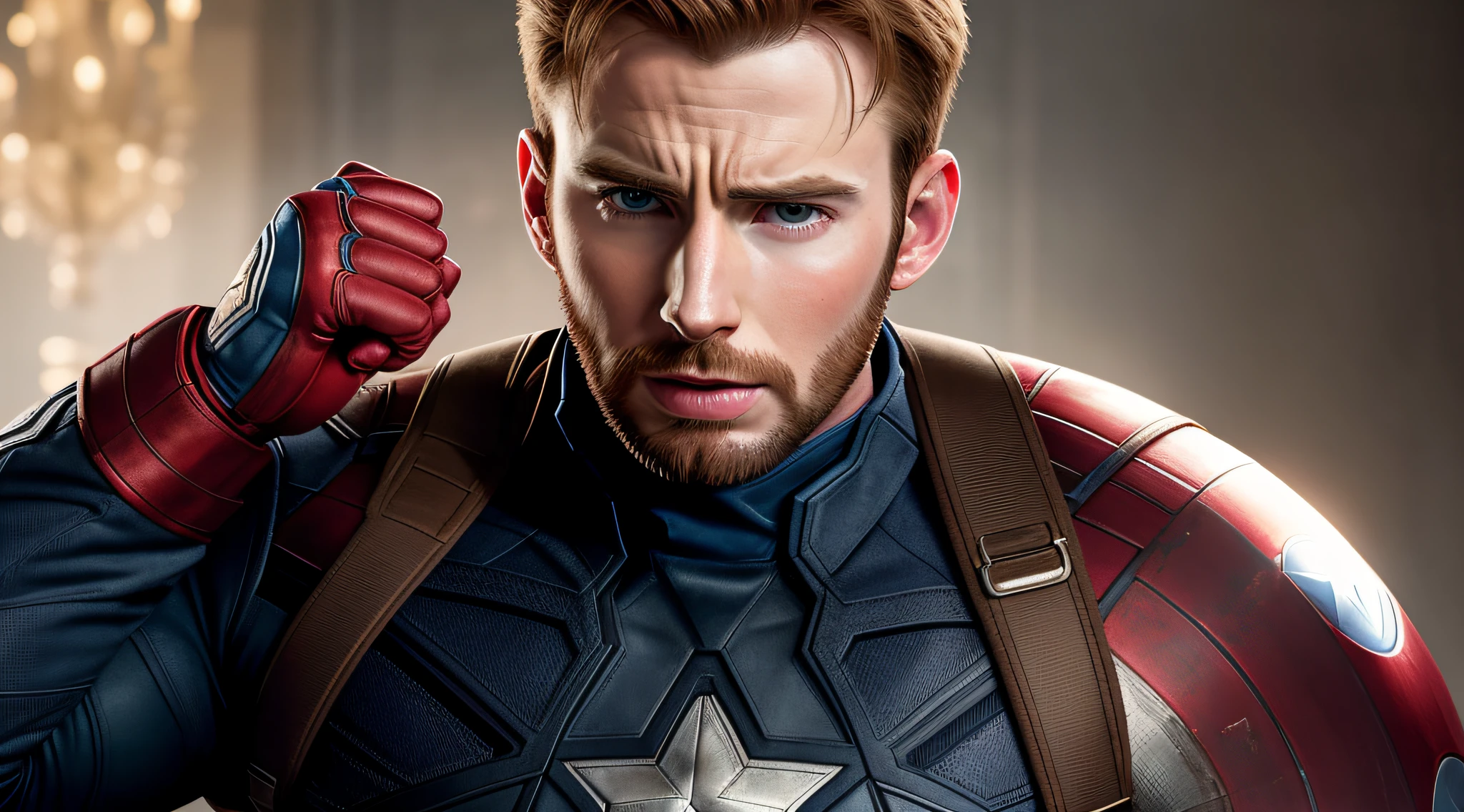 Portraid, Chris Evans, as Captain America, segurando um escudo, master part