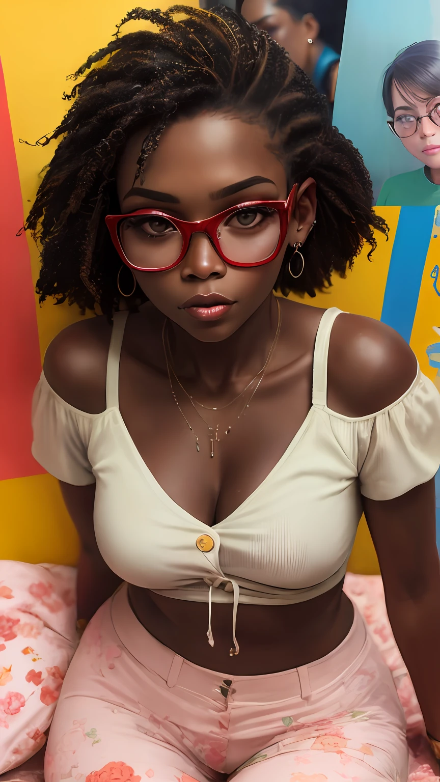 negra pele mulata, intellectual red glasses, cabelo alisado liso pequeno