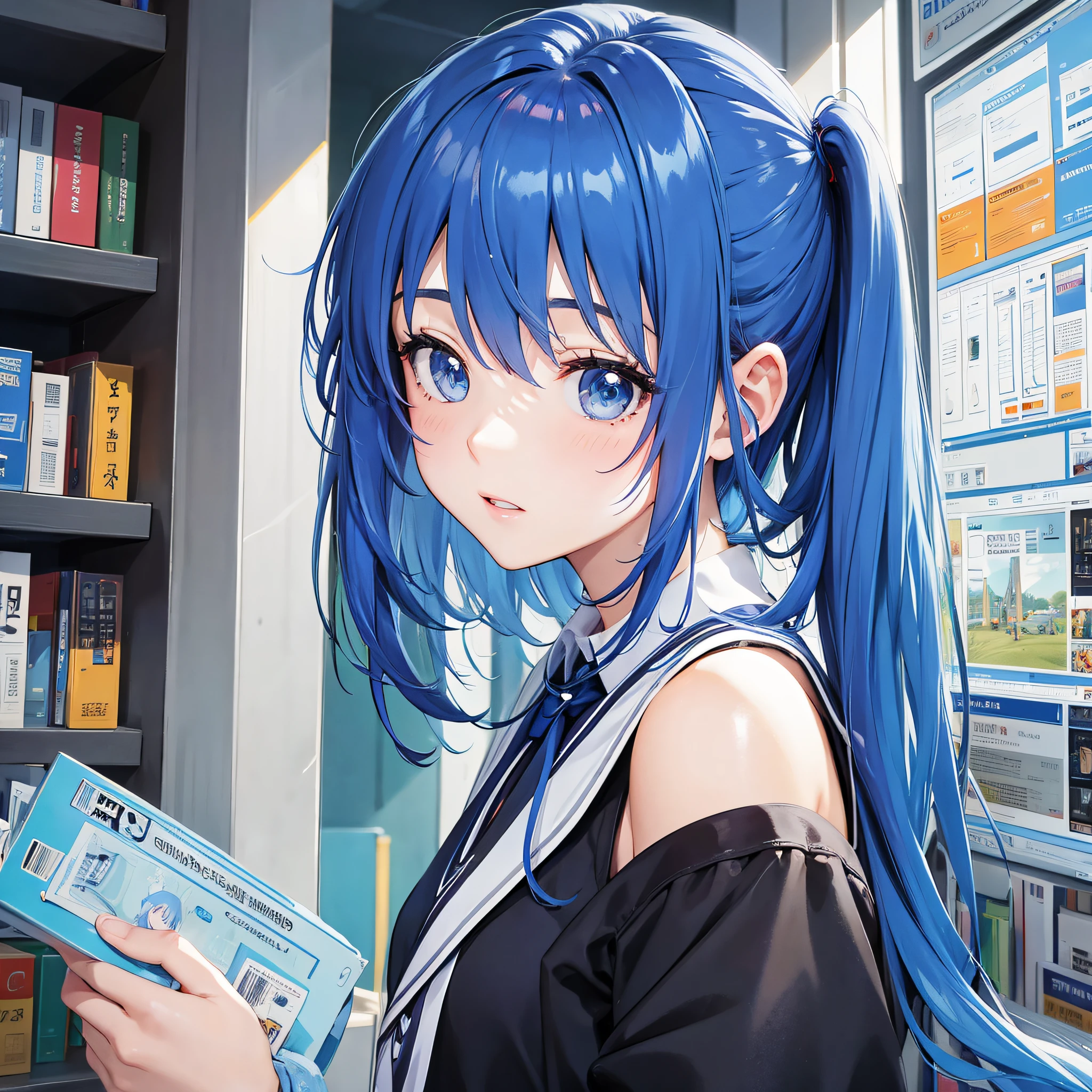 School anime, blue-haired girl back --auto --s2