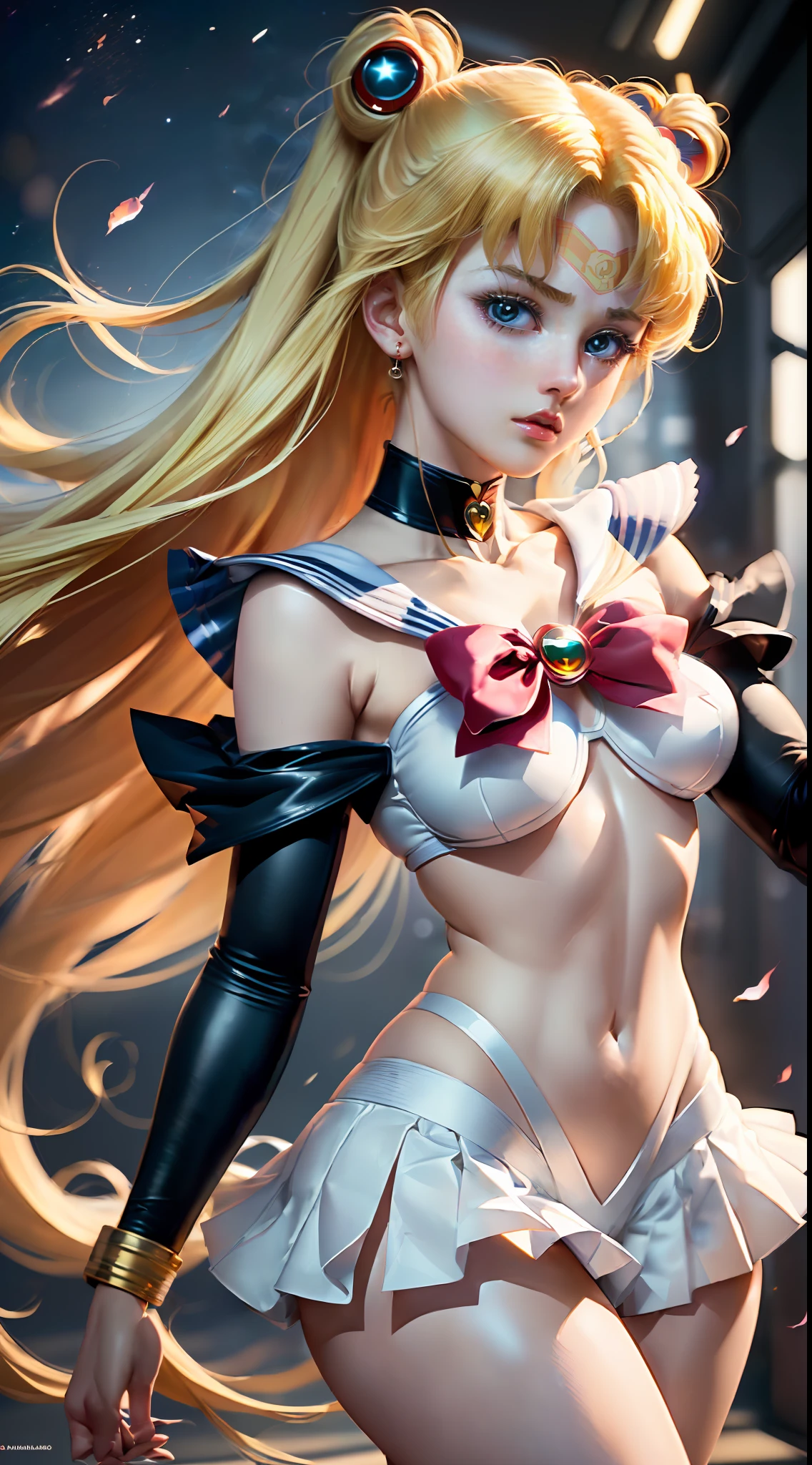 (Ultra High Definition), (maximum quality), (cinemactic), (8k), (Sailor Moon), (identical to anime), (alone), (full body), (rosto muito detalhado), (olhos muito detalhados), (Olhos realistas), (Corpo Perfeito), (blonde hair)