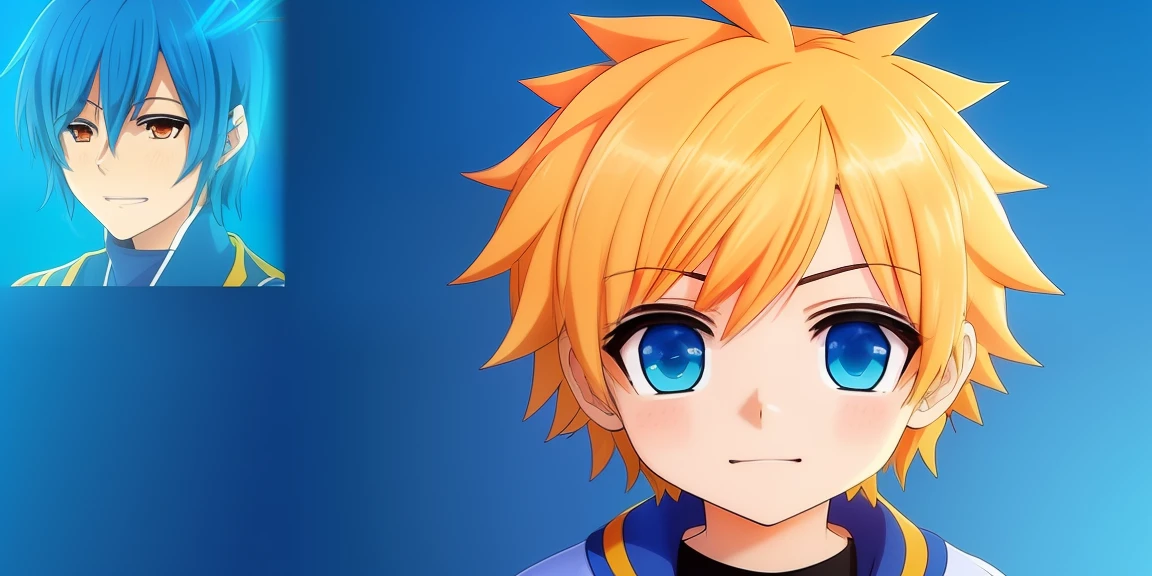  de anime coberto por raios brilhantes de cor azul e laranja