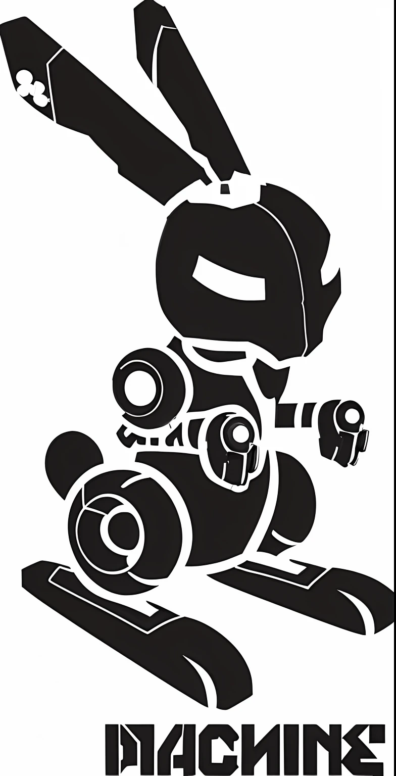 Black and white image of mechanical rabbit, droid, Cartoon logo design, black and white vector art, punk, high-quality photo,