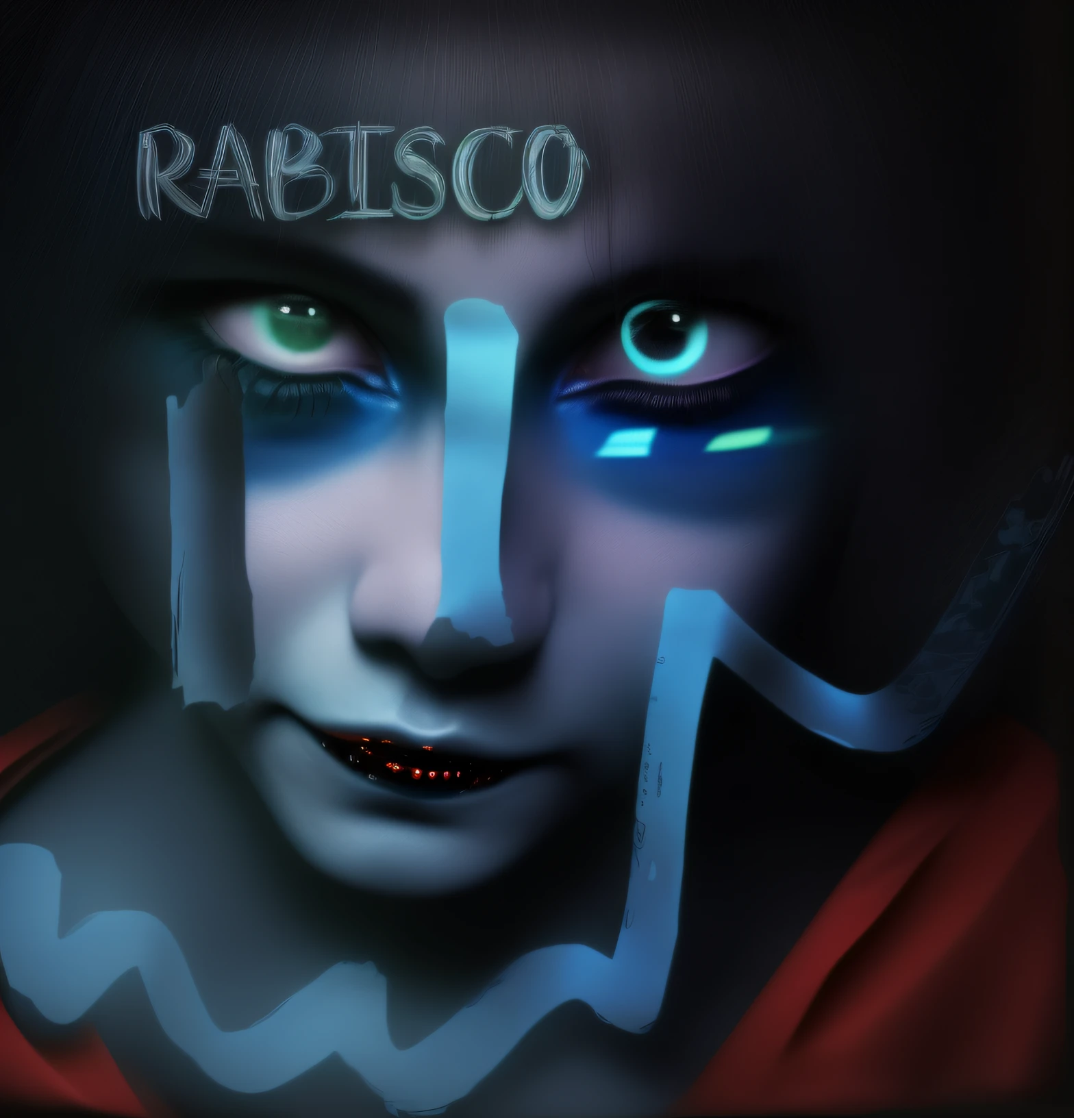 logo animada 2d neon de um close up de um rosto sorridente desenhado com tinta azul,Demonic appearance, rosto de demonio, obscuro, terrivel, inspirado em Raffeaello Ossola, inspirado em Alesso Baldovinetti, inspirado em Francesco Raibolini, inspirado em Bartolomeo Cesi, Directed by: Francesco Raibolini, Directed by: Raffeaello Ossola, desenhado no microsoft paint, inspired by Mirko Rački ultra quality 8k, gotico