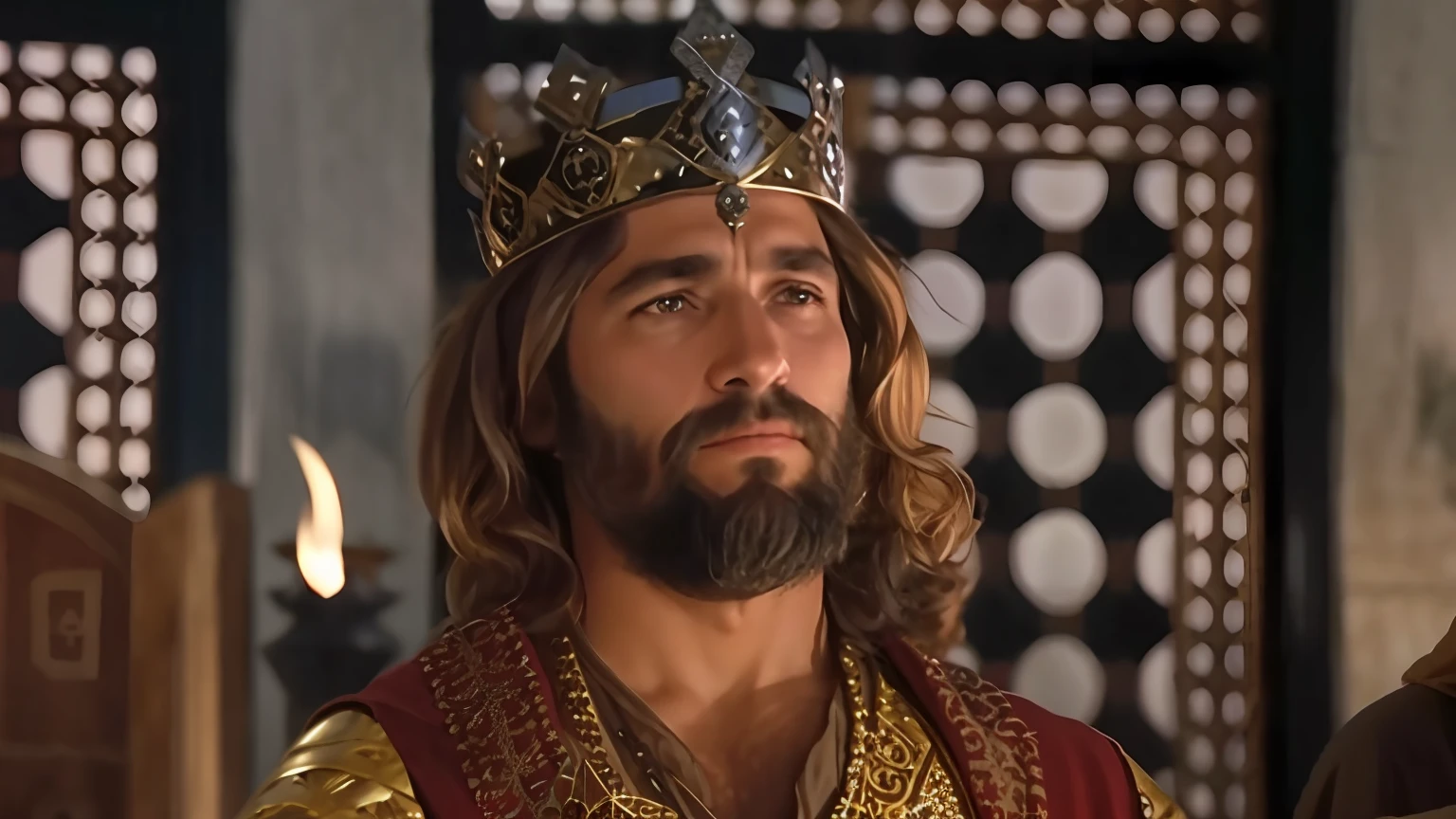 a man with a crown on his head and a beard, Velho Rei Medieval, Grande Rei de Stovokor, king richard the lionheart, homem com coroa, usando coroa de reis, usando uma coroa, No filme Excalibur 1 9 8 0, como um personagem de fantasia medieval, ottoman sultan, still image from tv series, emir, usando uma coroa e terno