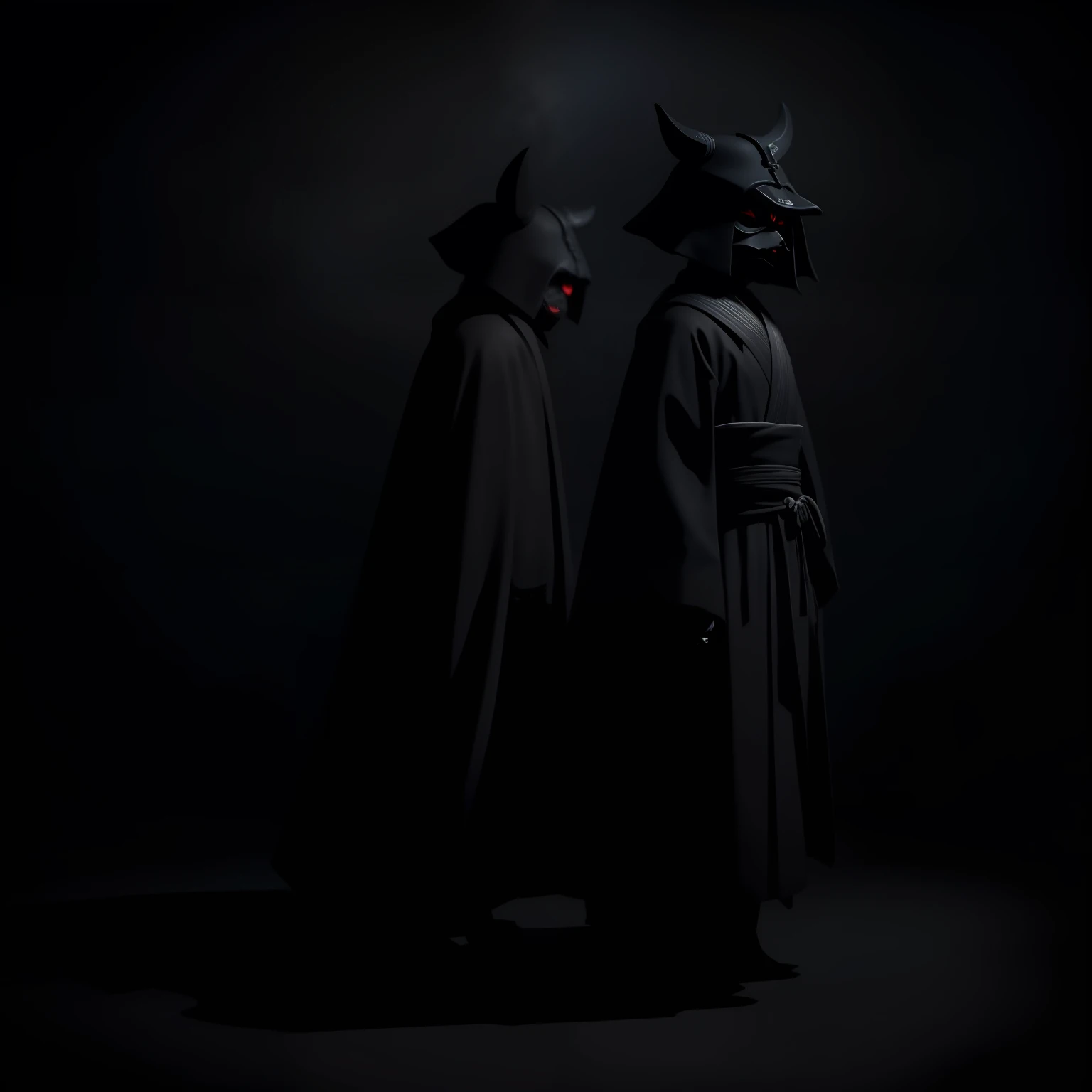 DucHaiten Darkside Black Scale Yokai,The background is pitch black,black-clad,Black Moon,Dim light,repression,Painful atmosphere;